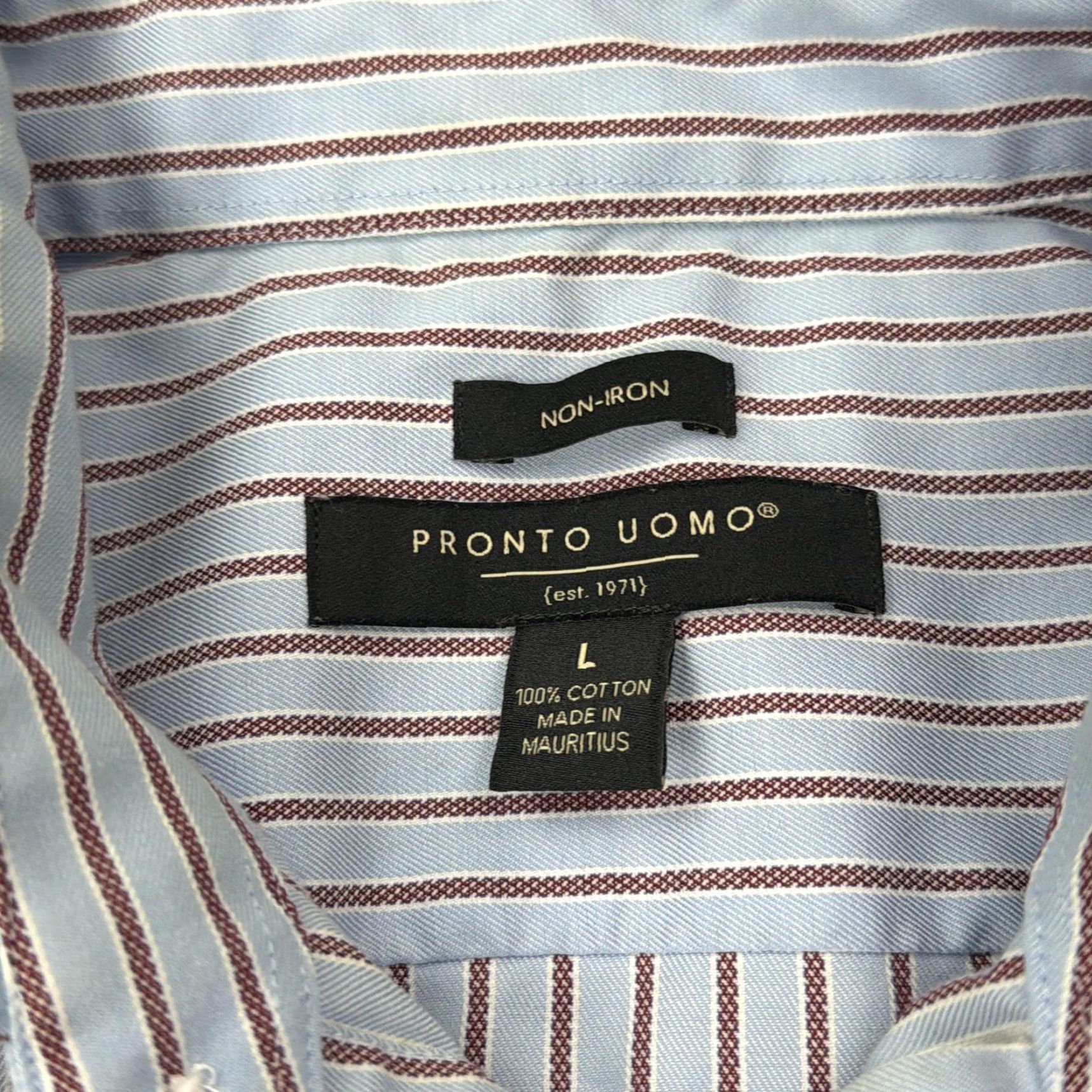 Pronto Uomo Pronto Uomo Shirt Mens Large Blue Stripe Non Iron Dress Button Front Long Sleeve Size 42R - 4 Thumbnail