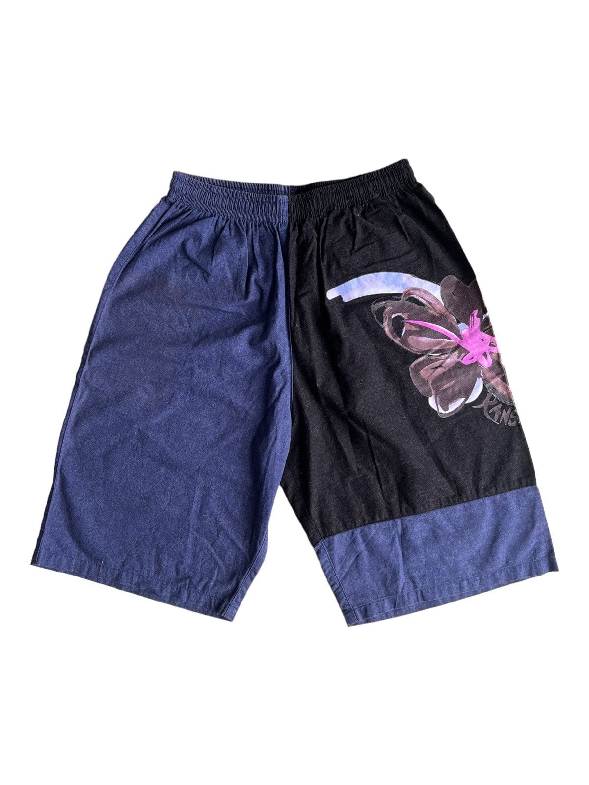 Kansai Yamamoto 1980s Kansai Man Floral Art Two Tones Shorts Pants Size US 30 / EU 46 - 3 Thumbnail
