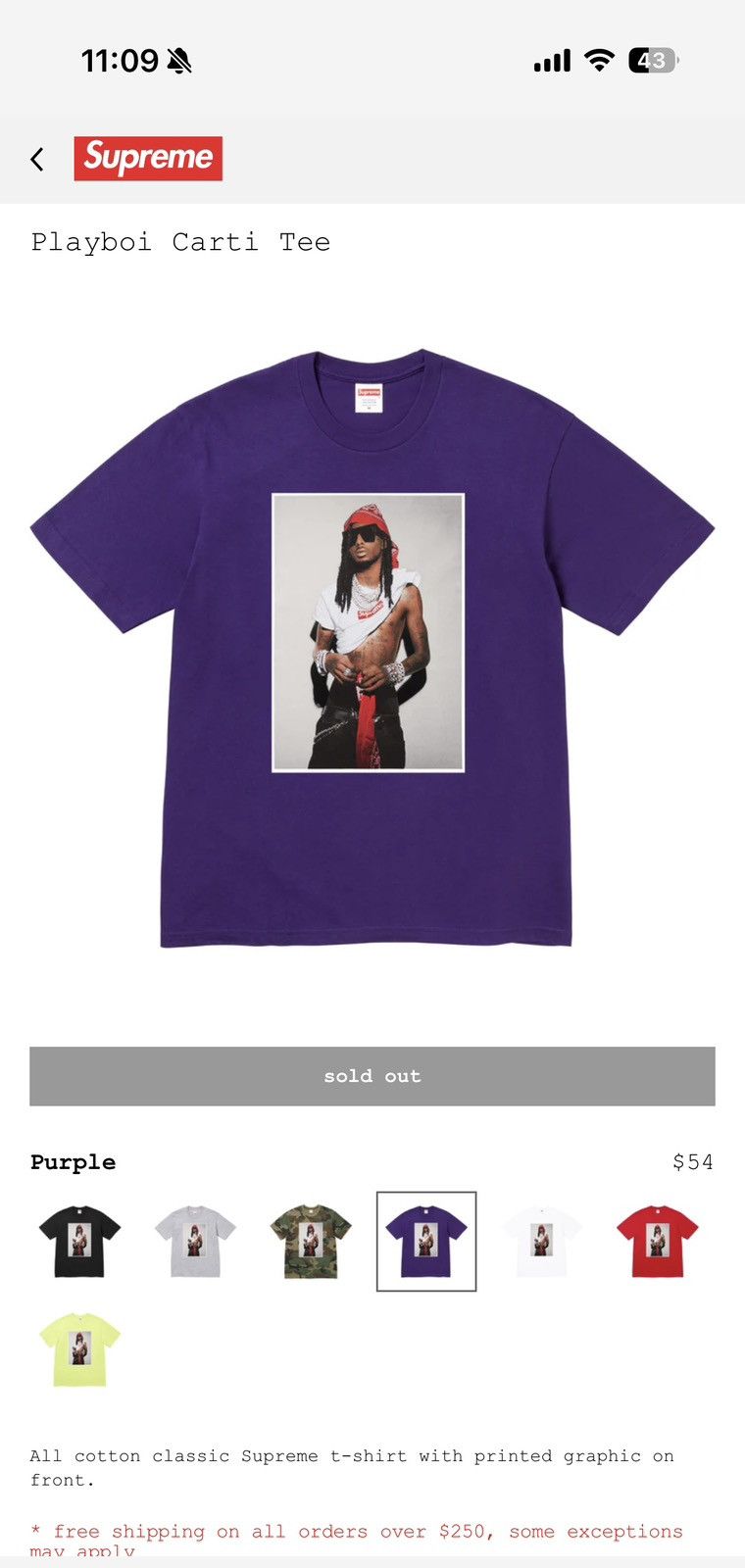 Playboi Carti Tee パープル Purple Playboi Carti Supreme Tee