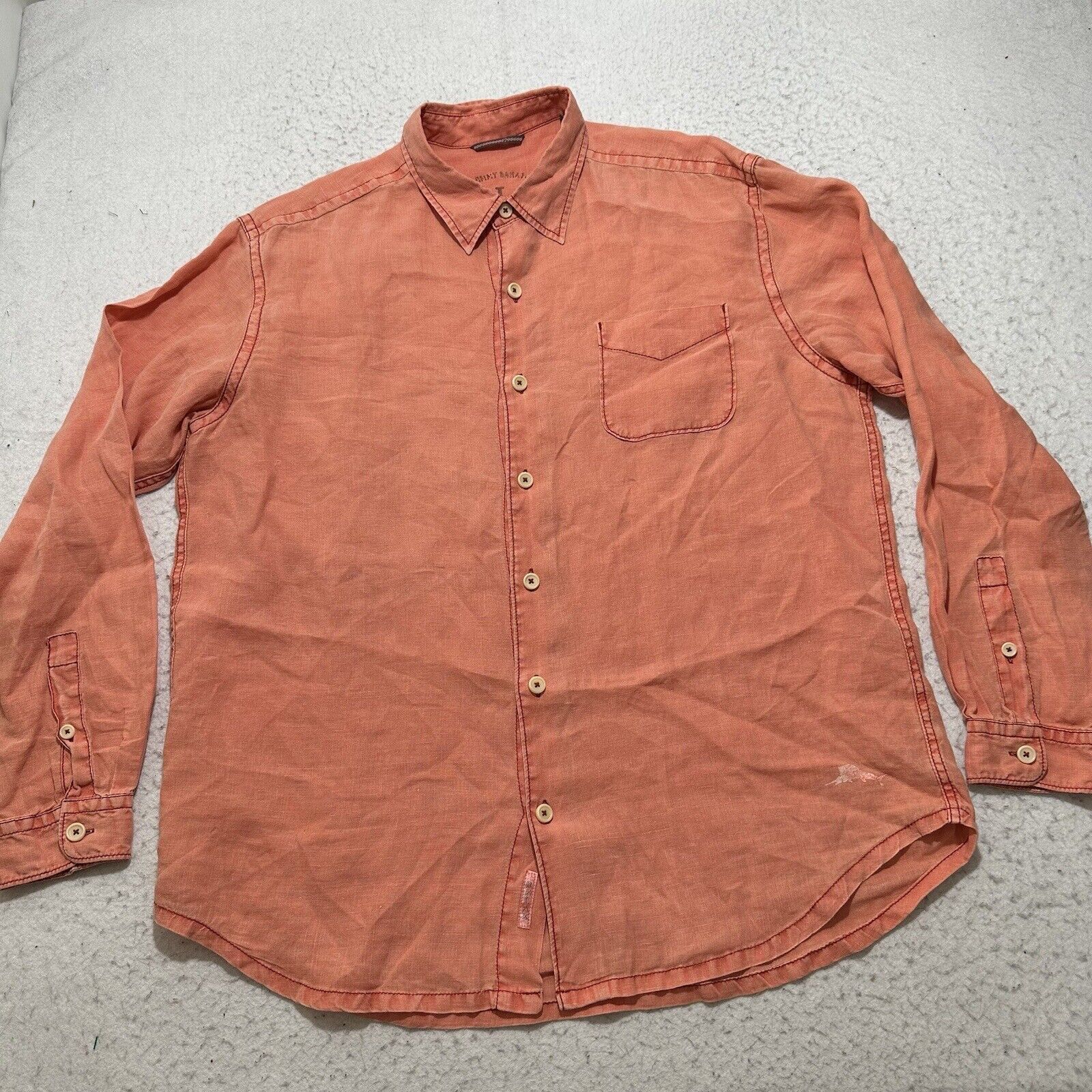 Tommy Bahama Tommy Bahama Large Linen Salmon Orange Button Down Shirt Size US L / EU 52-54 / 3 - 1 Thumbnail