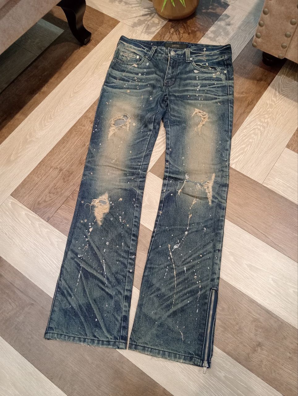 Japanese Brand LAGUST BLUE DISTRESSED ANKLE ZIP FLARED JEANS Size US 33 - 2 Thumbnail