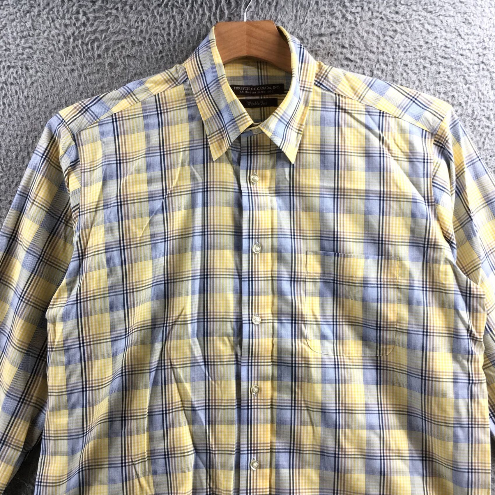 Vintage Forsyth of Canada Shirt Mens Large Yellow Blue Plaid Button-Up Classic Wool Blend Wrinkle Free Casual Size US L / EU 52-54 / 3 - 2 Thumbnail