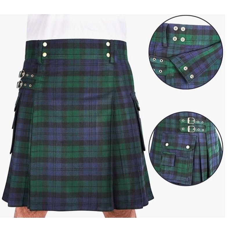 Other Men's Heavy Tartan Utility Kilt Green & Blue - Size XL Size 40" / US 18 - 6 Thumbnail