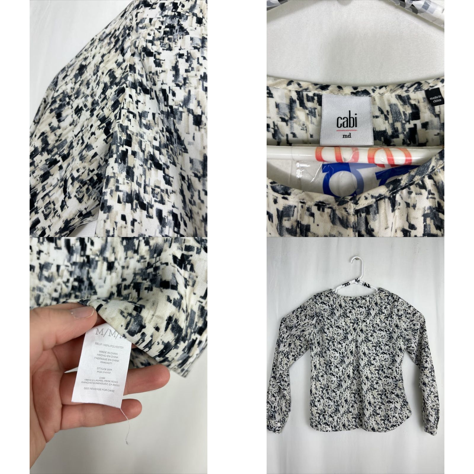 Vintage CAbi Womens Blouse Shirt Popover Shatter Split Neck White Blue Round Neck Long Sleeve Medium M Tunic Women Size M / US 6-8 / IT 42-44 - 8 Thumbnail