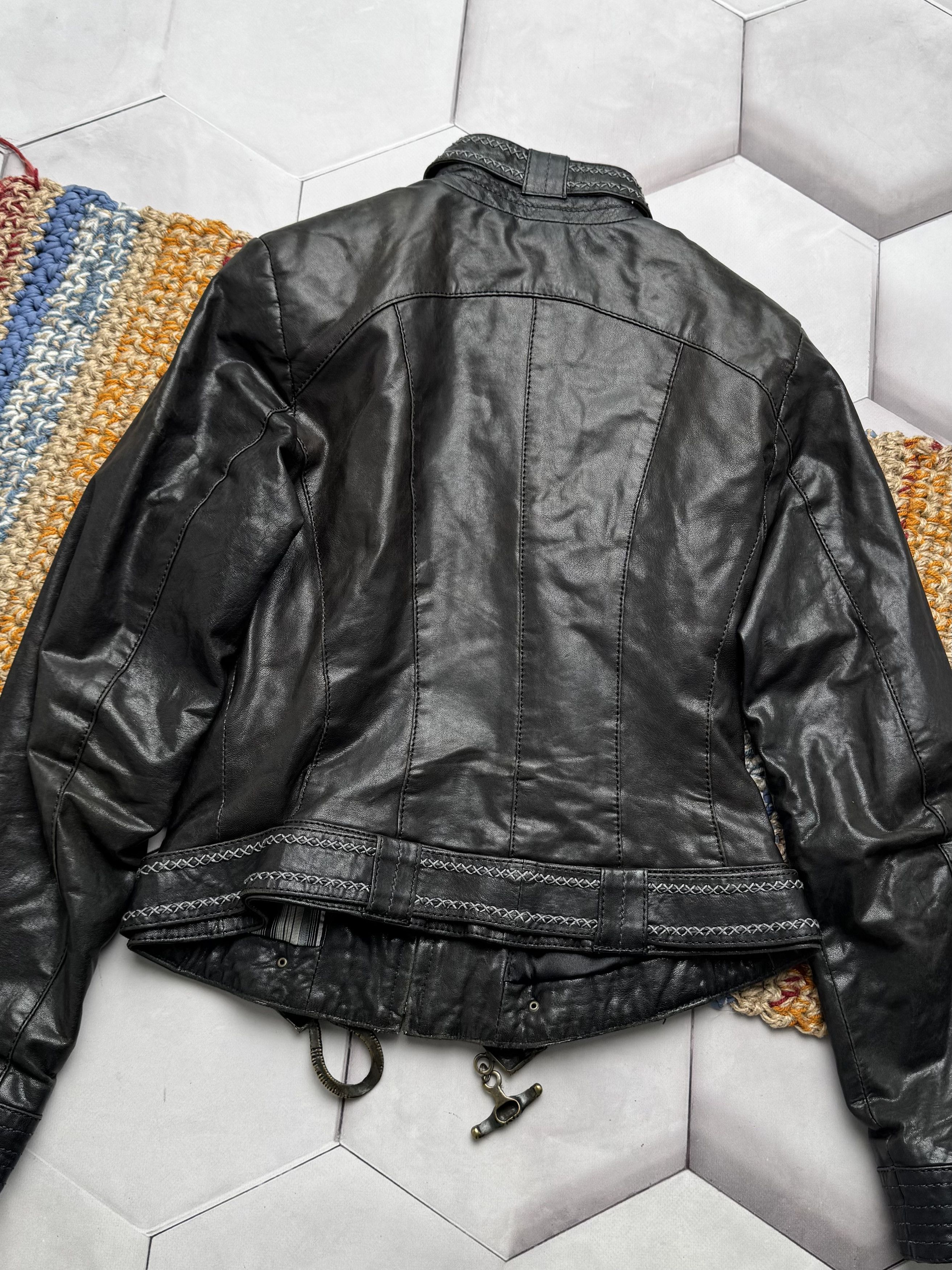 Vintage Women's Vintage Black Leather Jacket Biker Zip Up Coat (E4) Size S / US 4 / IT 40 - 10 Thumbnail