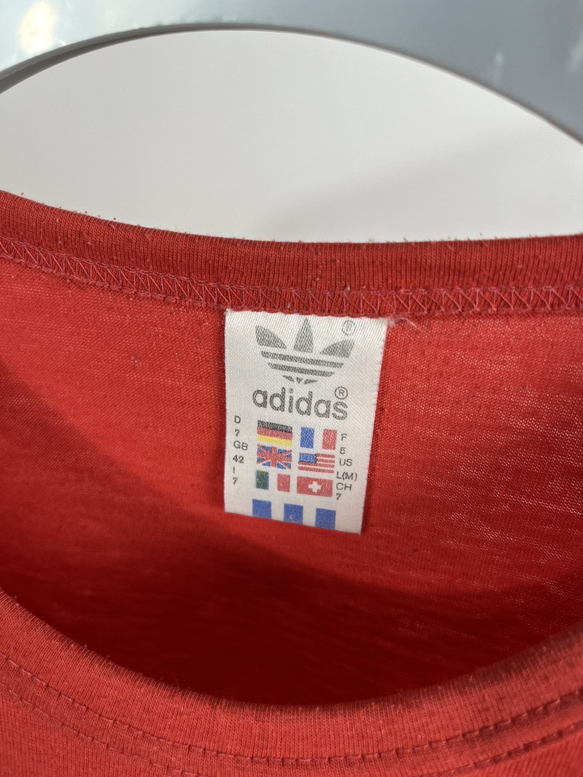 Adidas × Vintage Vintage Adidas Trefoil Red T-Shirt Made in Yugoslavia L Size US L / EU 52-54 / 3 - 6 Thumbnail