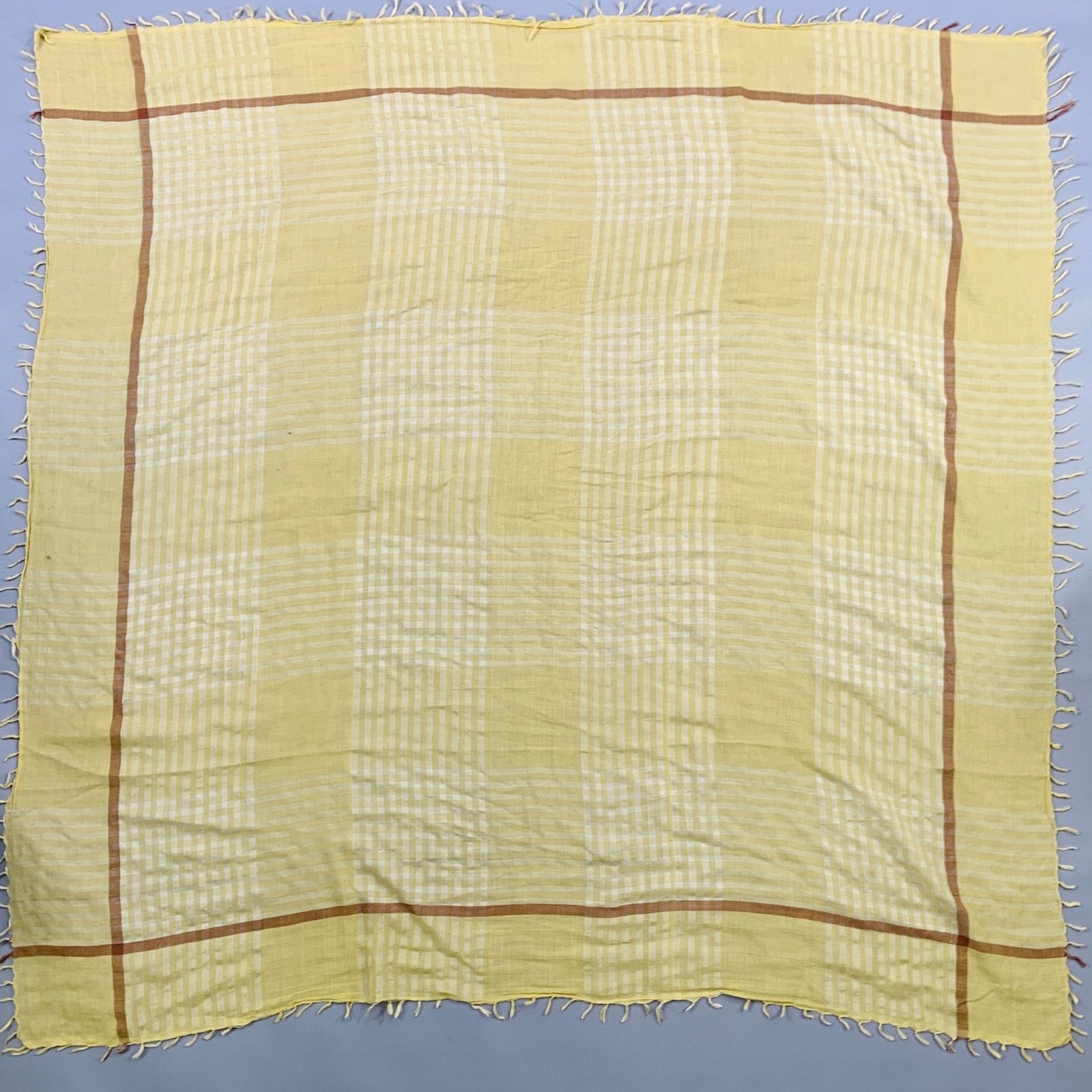 Vintage VINTAGE Yellow Brown Stripe Fringe Square Scarf Size ONE SIZE - 2 Thumbnail
