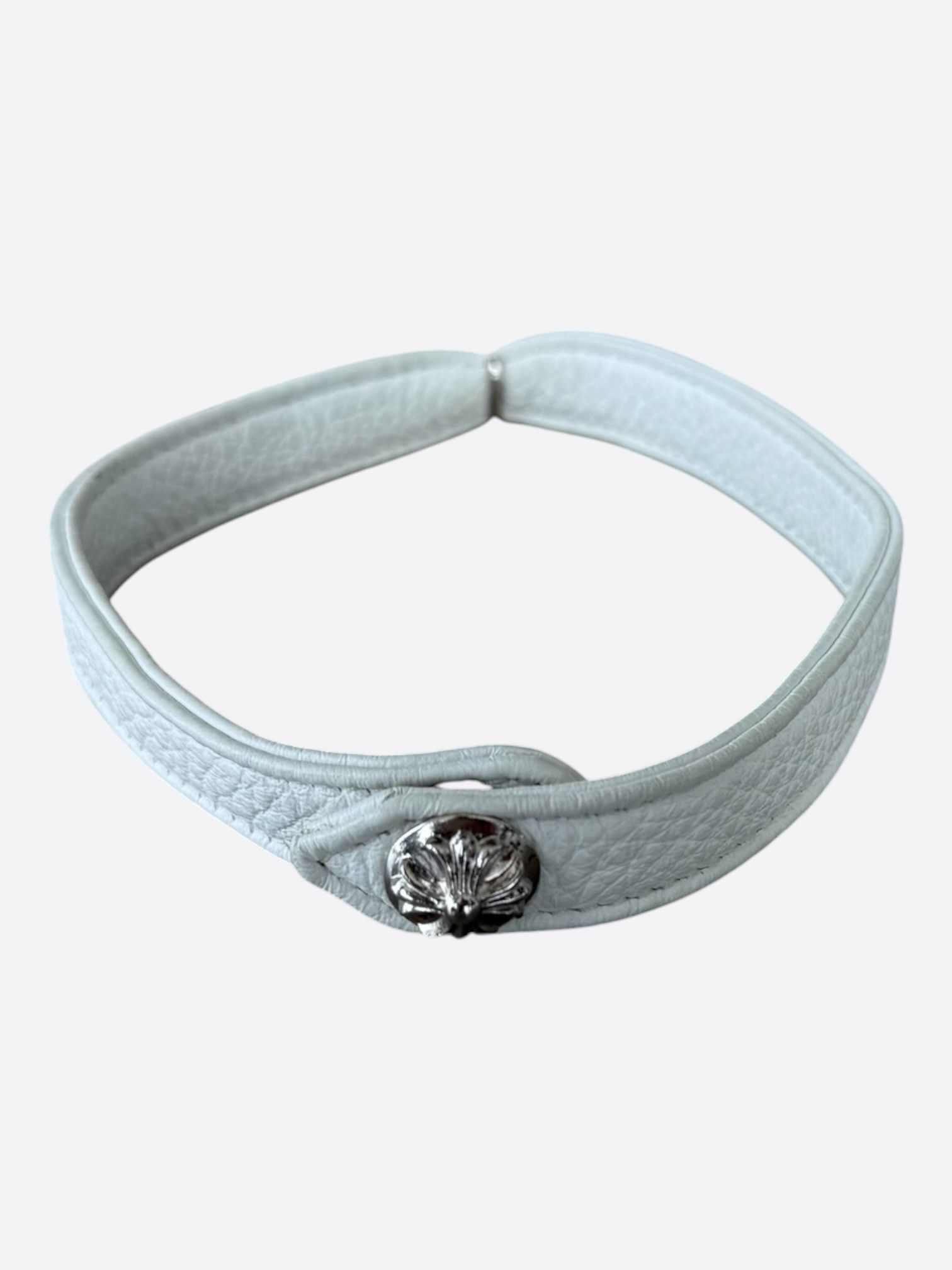 Chrome Hearts White & Rhodium Leather Cross Charm Choker Necklace Size ONE SIZE - 2 Thumbnail