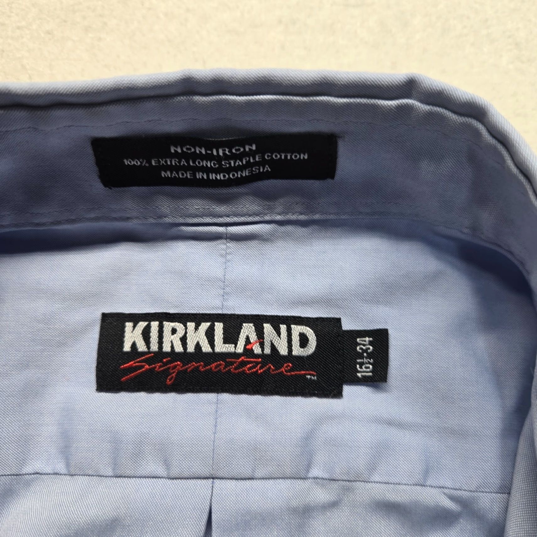 Vintage Kirkland Signature Dress Shirt Solid Blue Button-Down 16.5 Men Adult Regular Long Sleeve Wrinkle-Resistant Non-Iron 100% Cotton Shirt Mens 16.5 Blue Size 42R - 3 Thumbnail