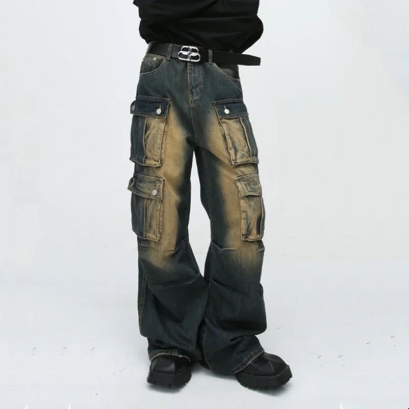 Japanese Brand × Jean Retro washed distressed workwear loose wide leg jeans Size US 32 / EU 48 - 4 Thumbnail