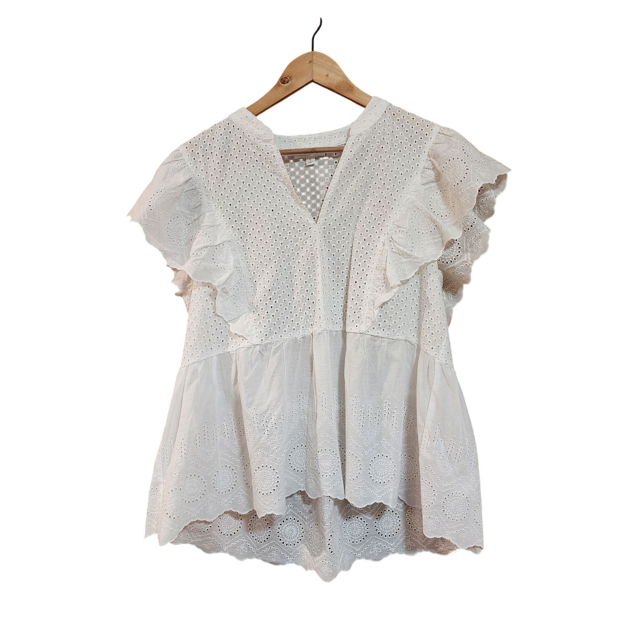 Other Blu Pepper White Eyelet Ruffle Sleeve Blouse Womens Size L S Size L / US 10 / IT 46 - 1 Thumbnail