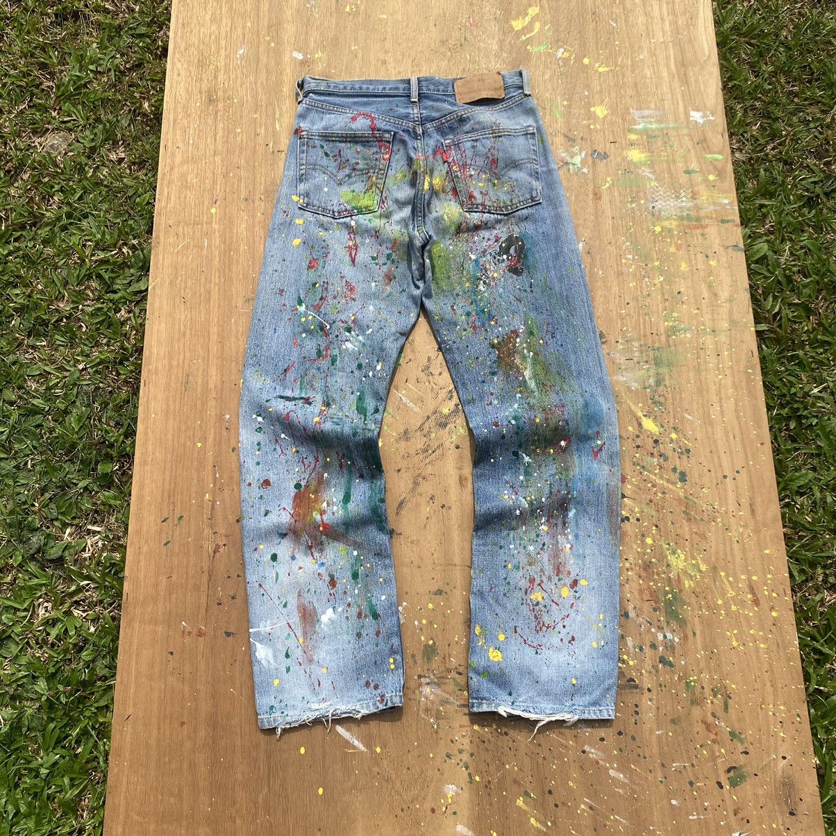 Levi's Vintage Levis 502 “E” Selvedge Splatter Light Denim Jeans Size US 29 - 11 Thumbnail