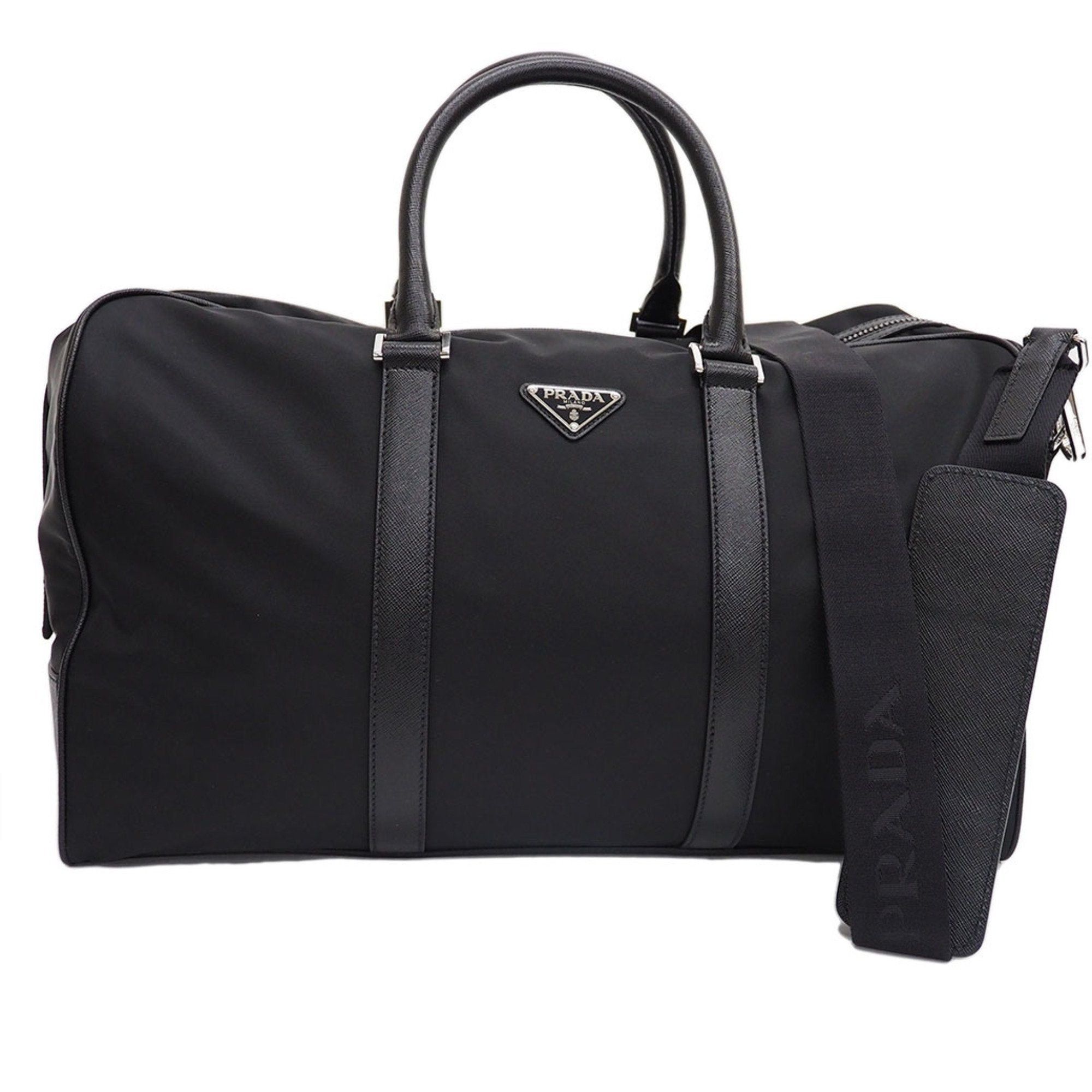 image of Prada Re-Nylon Saffiano Leather Duffel Bag 2Vc014 Boston Black Women's