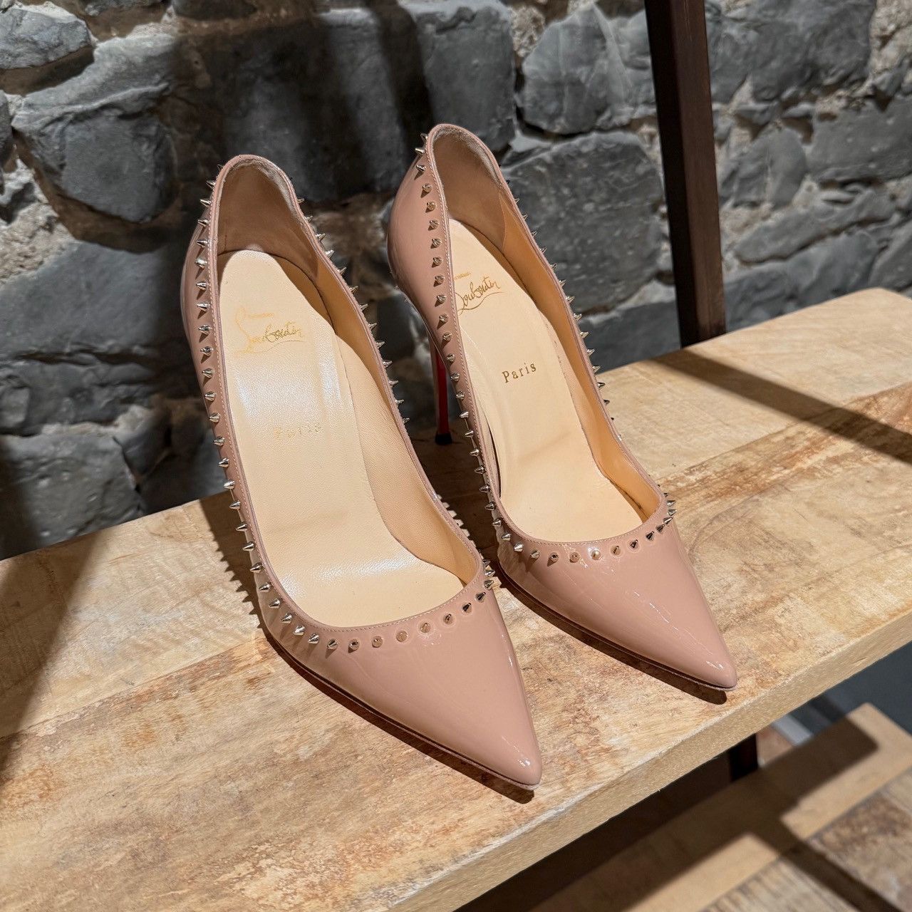 Christian Louboutin Christian Louboutin Nude Patent Anjalina Spike Pumps Size US 11 / IT 41 - 4 Thumbnail