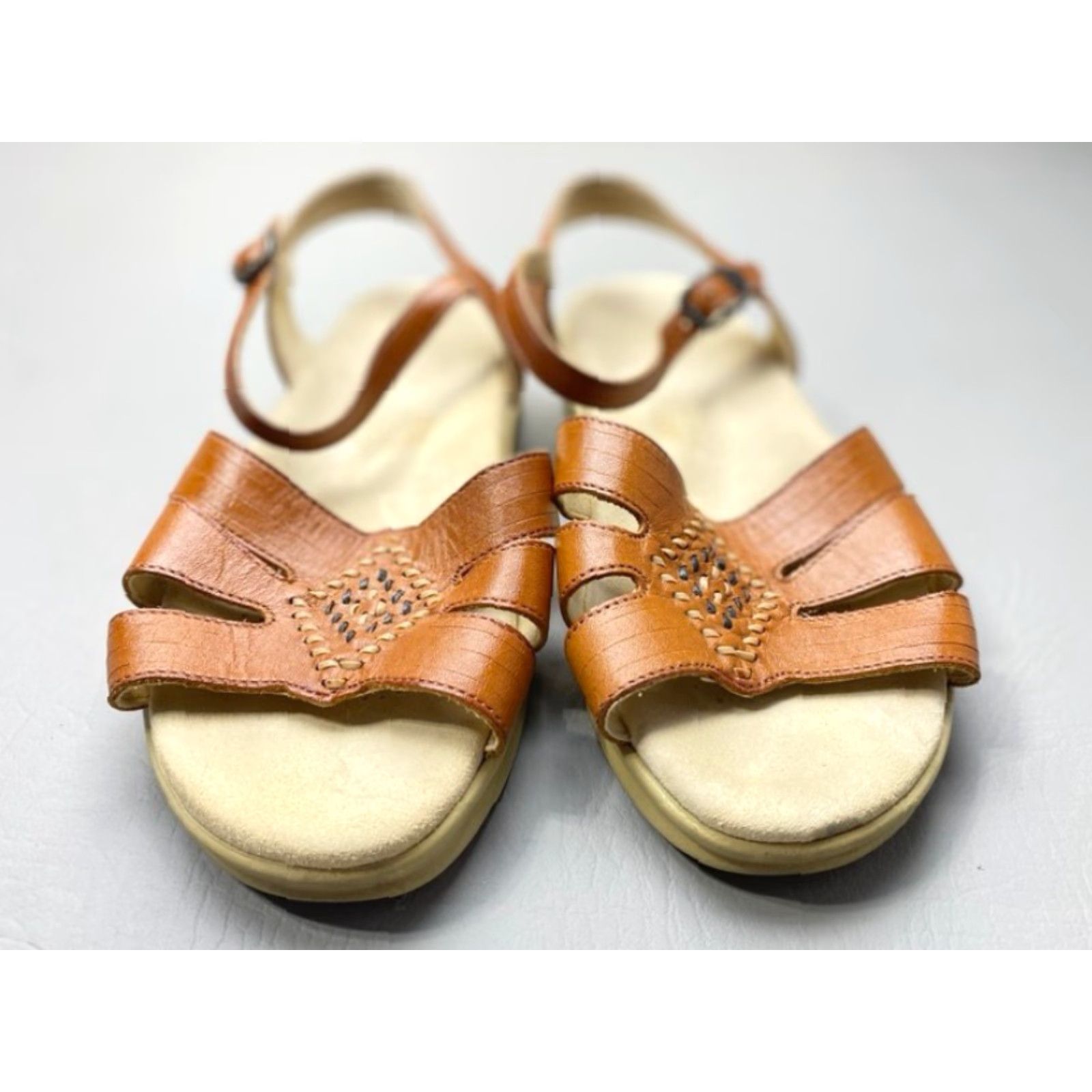 SAS VINTAGE? SAS Huarache Sandals Women's 7.5WW Antique Tan Leather Wide Made In USA Size US 8 / IT 38 - 3 Thumbnail