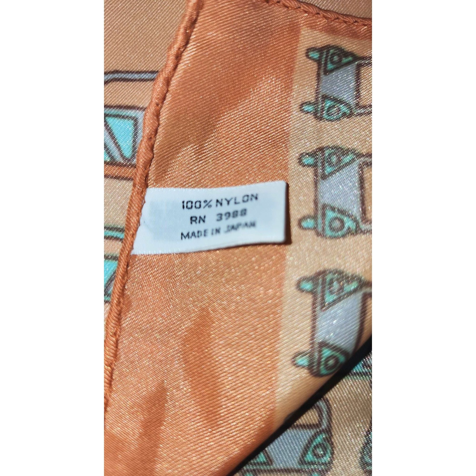 Vintage Vintage Beige Silk Scarf With Retro Car VW Bug Pattern Size ONE SIZE - 8 Thumbnail