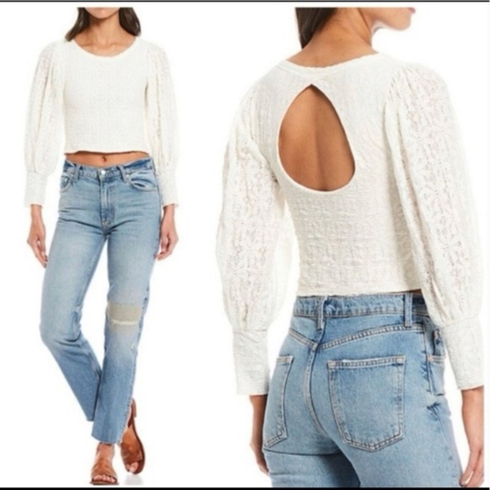 Free People Free People Jasmine Puff Sleeve Lace Crop Top Womens Medium Size M / US 6-8 / IT 42-44 - 2 Thumbnail