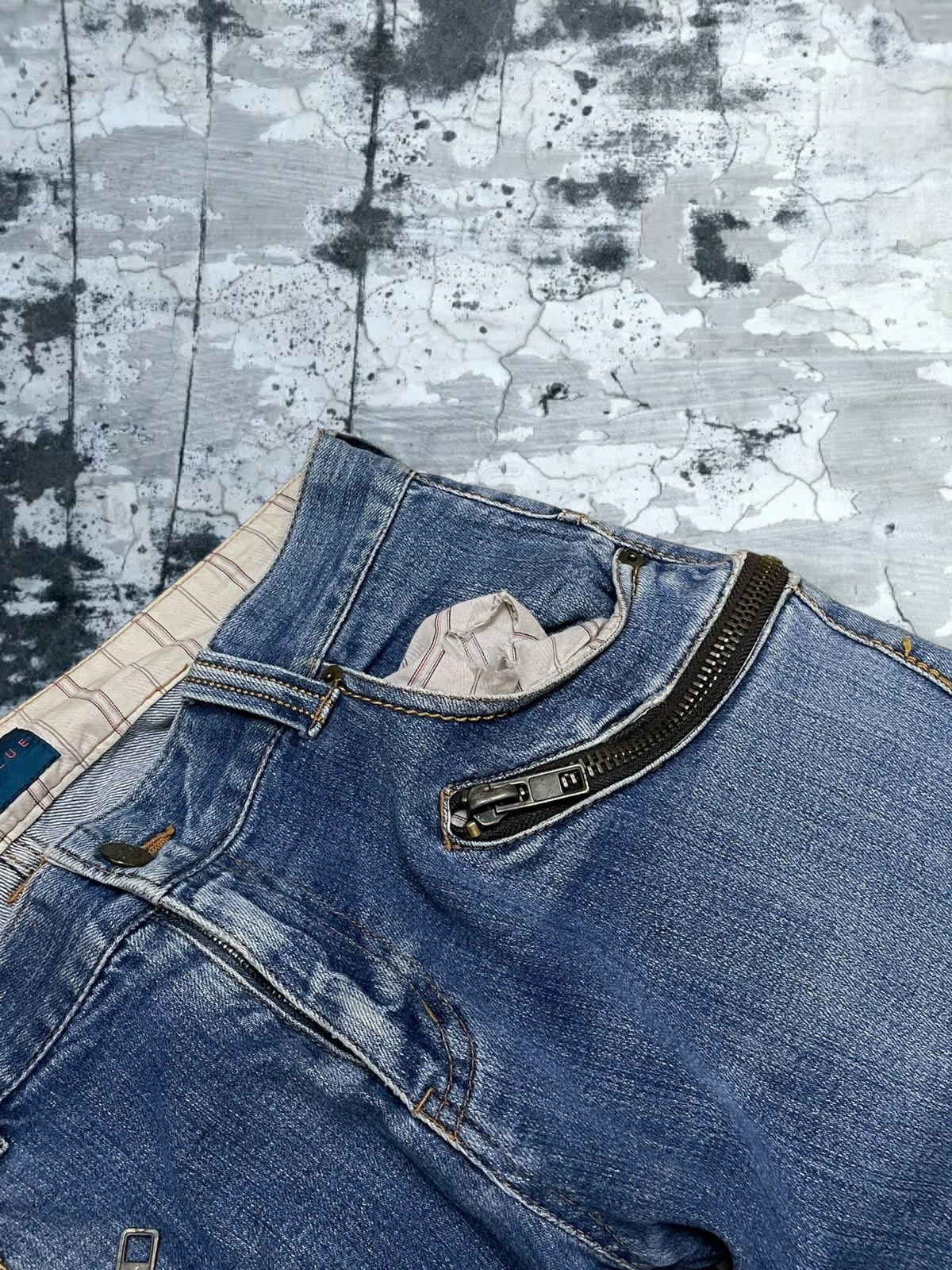 Vintage 1990s Japan Designer RageBlue Double Zip Blue Denim