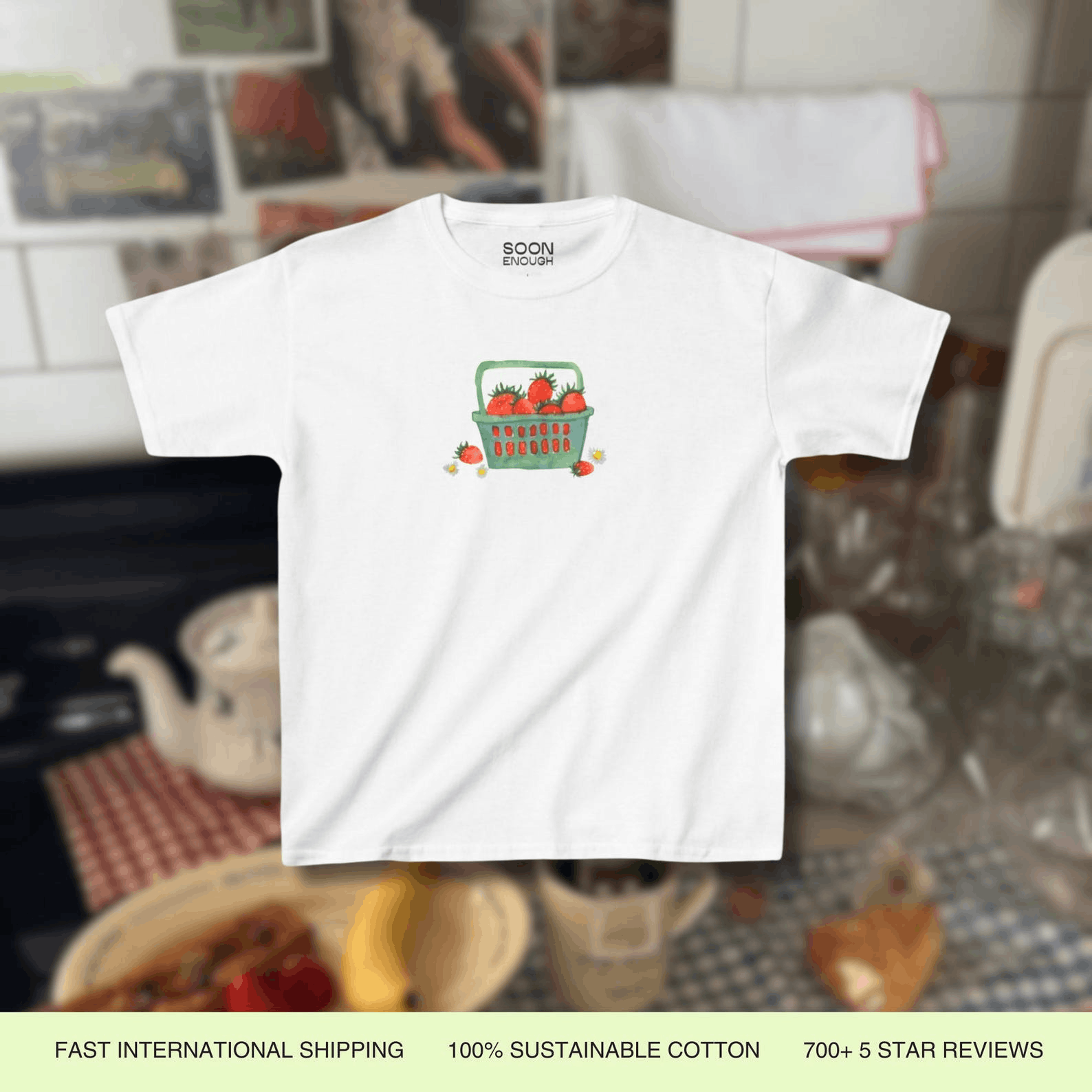 Other Strawberry Graphic Baby Tee – Retro 90s Y2K Style Size M / US 6-8 / IT 42-44 - 2 Thumbnail