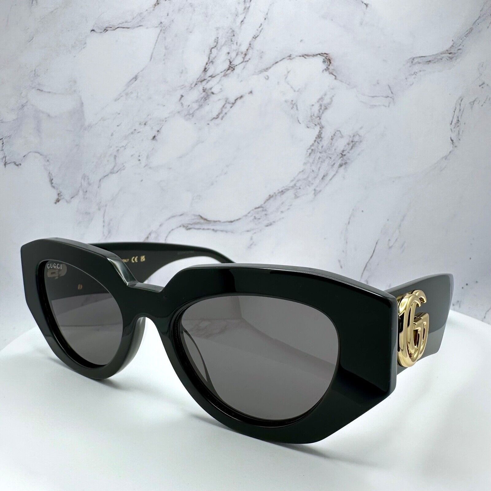 Gucci Sunglasses Black Cat Eye Gold Interlocking GG Logo