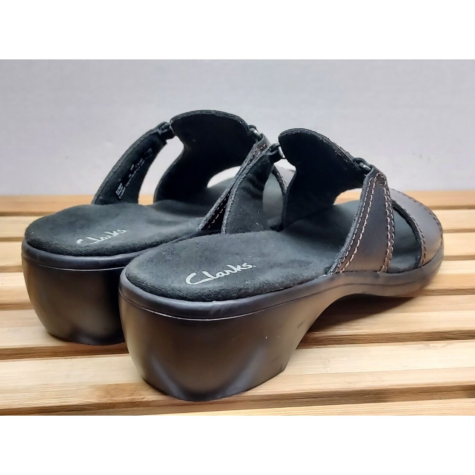 Clarks Clarks Womens | Black | Leather Block Slide Sandals Size 6 Size US 6 / IT 36 - 3 Thumbnail