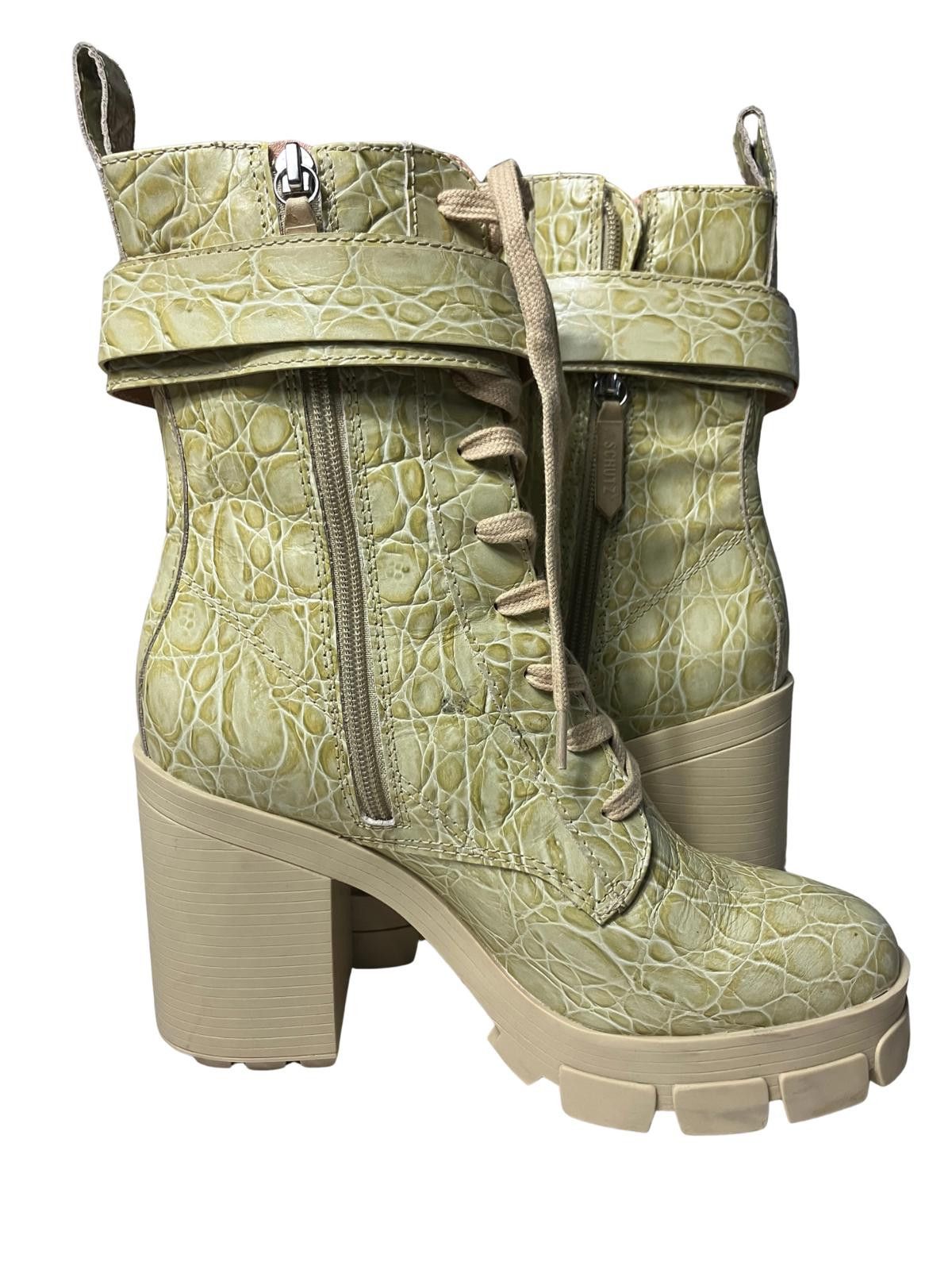 Other Schutz Roslyn Croc Embossed Platform Boots Buckle Green Sz 8 Size US 8 / IT 38 - 1 Thumbnail