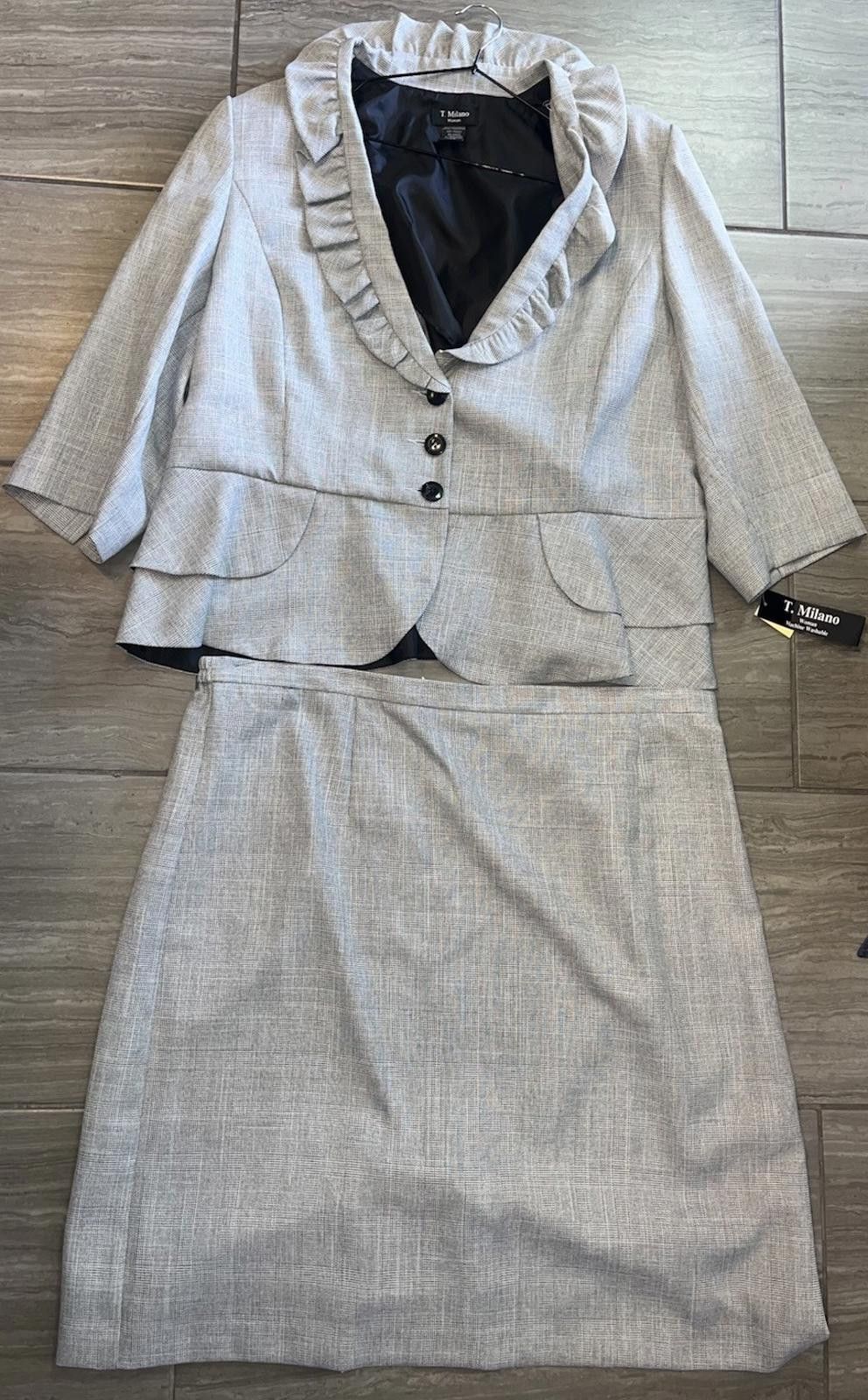 Other T.Milano Gray Plaid 3/4 Sleeve Ruffle Jacket Skirt Set 22W Size 3XL / US 20-22 - 1 Thumbnail