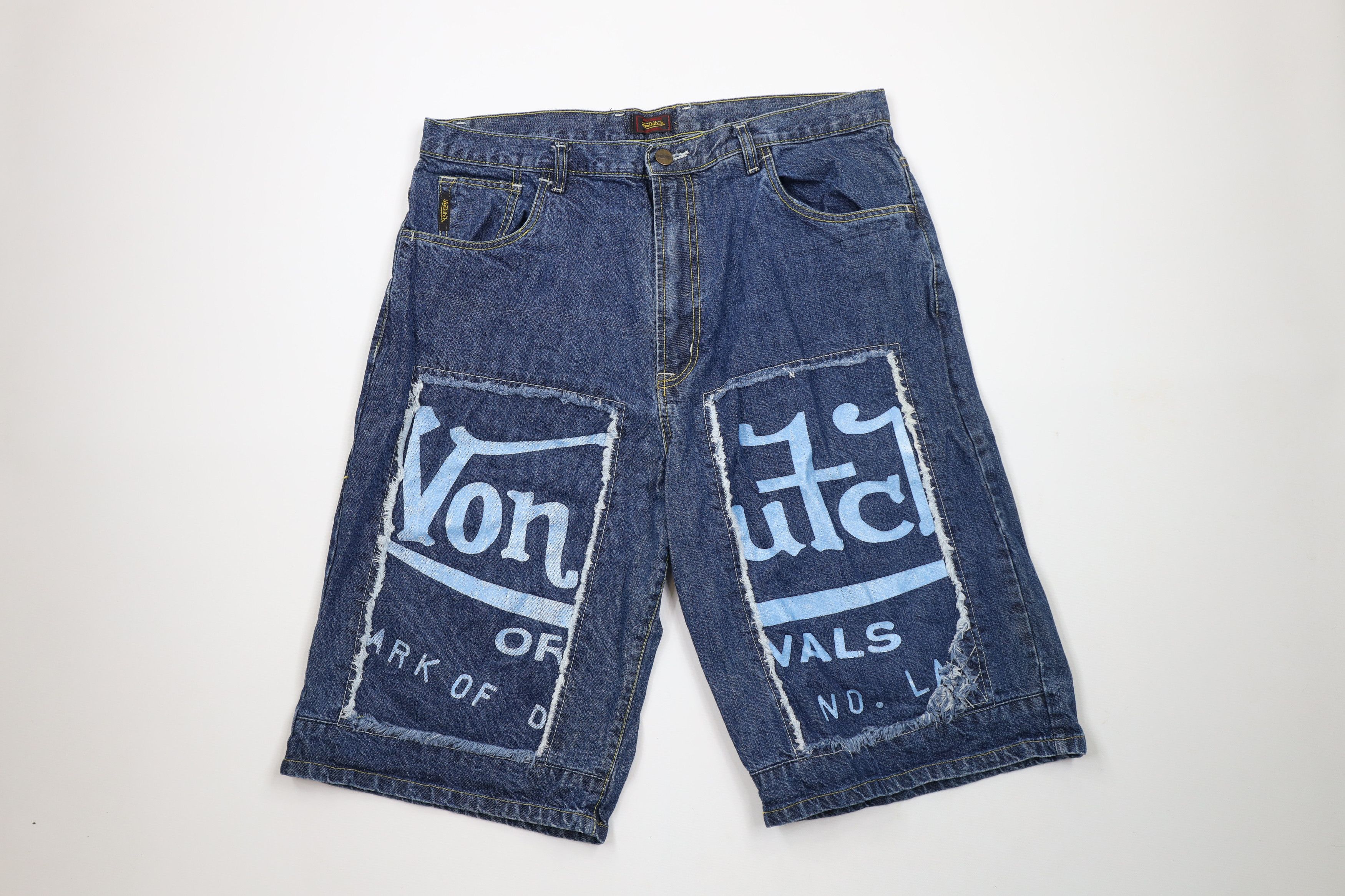Vintage × Von Dutch Vintage 90s Y2K Von Dutch Spell Baggy Fit Denim Jean Shorts Size US 38 / EU 54 - 1 Thumbnail