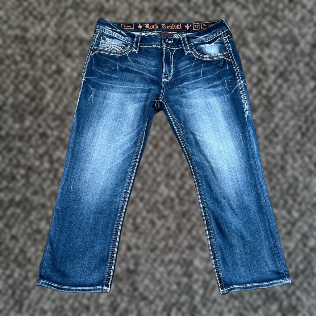 VINTAGE Rock Revival Denim Jeans Ladies Size 31 Blue Cropped Regular Fit 5-Pocket