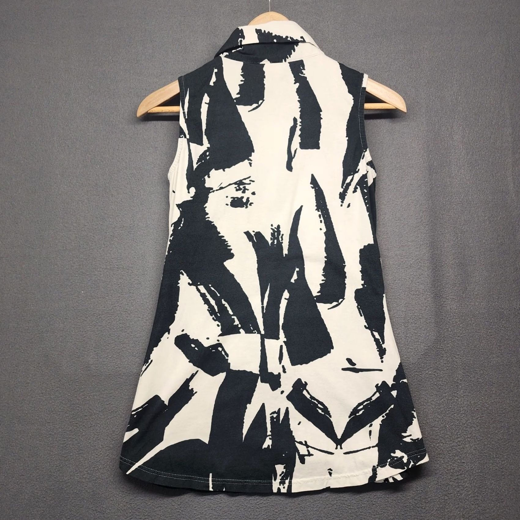 Vintage Parsley & Sage Womens Small Black Cream Tunic Sleeveless 1/4 Zip Stretch Shirt Top Casual Abstract Print Size S / US 4 / IT 40 - 2 Thumbnail