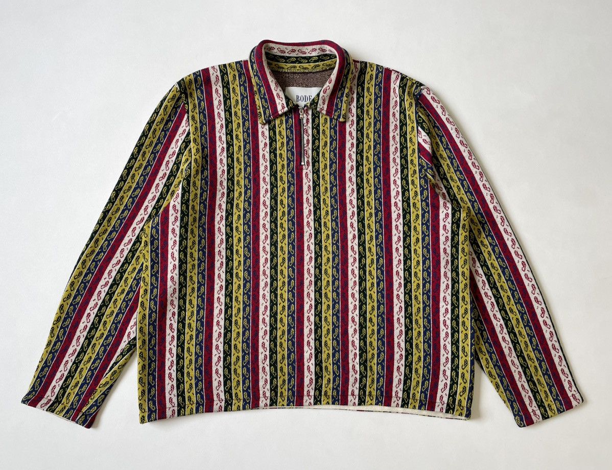 Bode Striped Paisley Quarter Zip Wool Sweater Size US L / EU 52-54 / 3 - 14 Thumbnail
