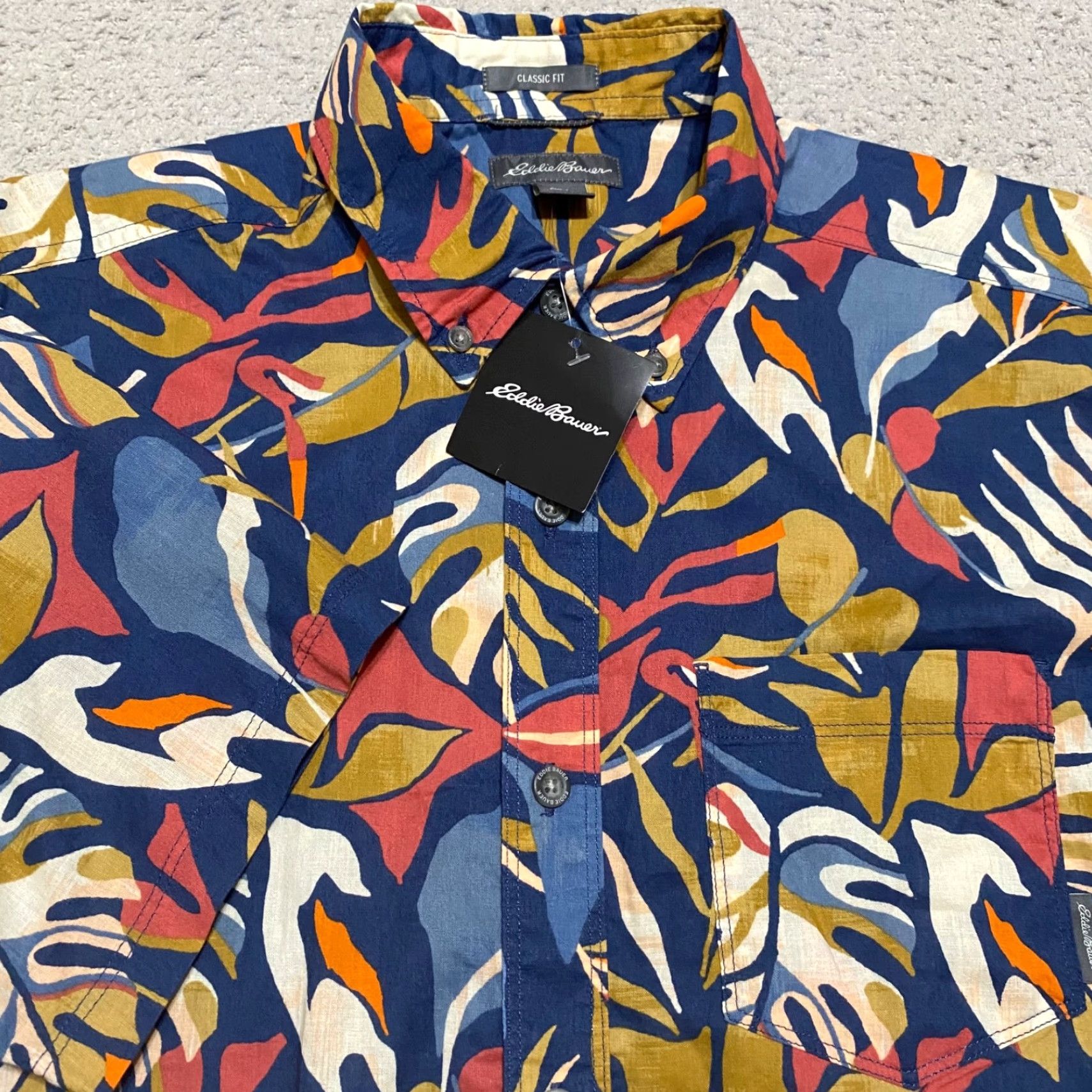 Eddie Bauer NWT Eddie Bauer Shirt Multicolor Floral Button Down S/S Eddie Bauer Button-Up Baja 3XLT Big & Tall Men Mens Floral Shirt Baja Shirt Navy? Size US XXL / EU 58 / 5 - 5 Thumbnail