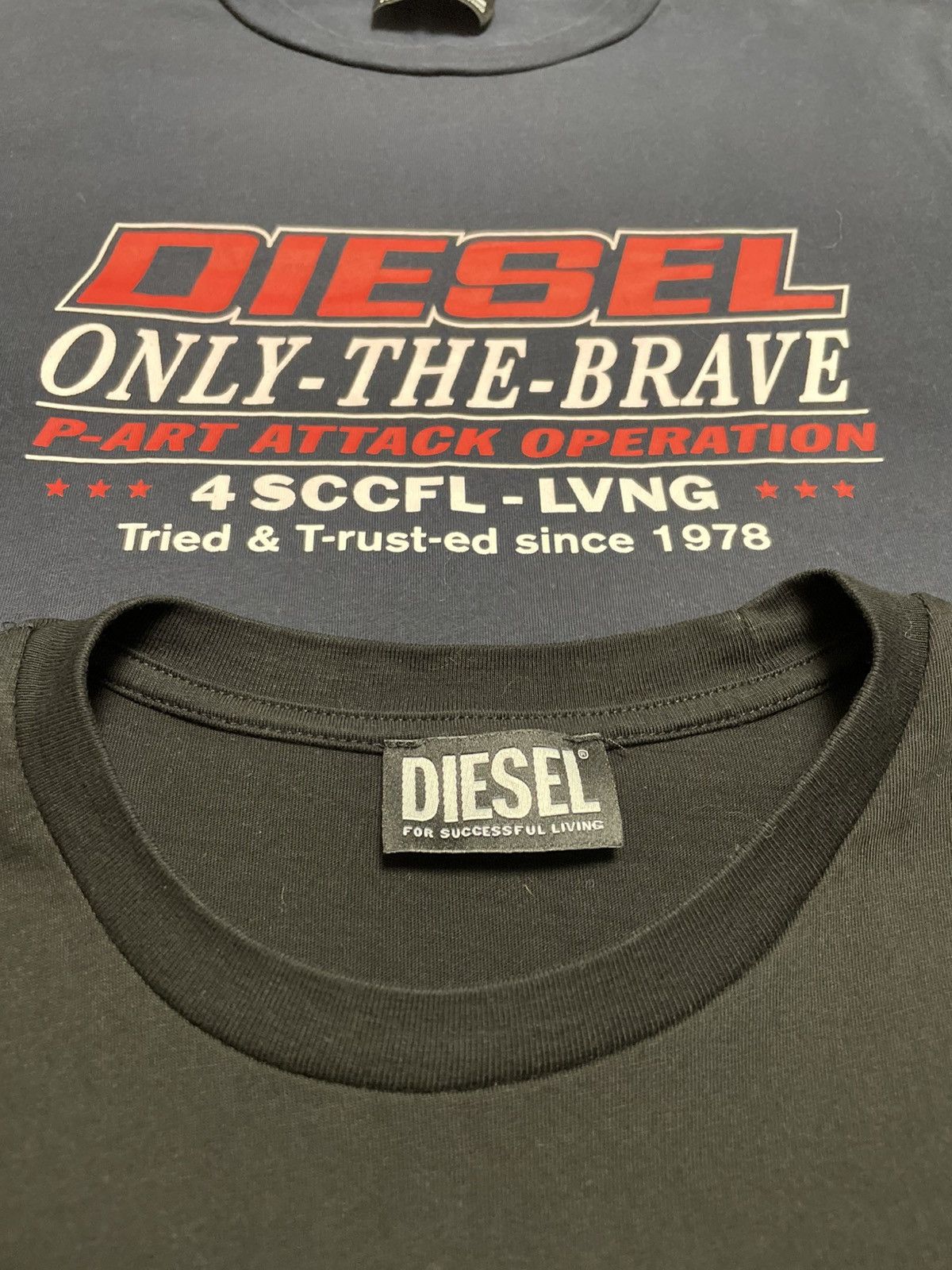 Diesel x2 Diesel Only The Brave Blue And Black T-Shirts Size US M / EU 48-50 / 2 - 8 Thumbnail