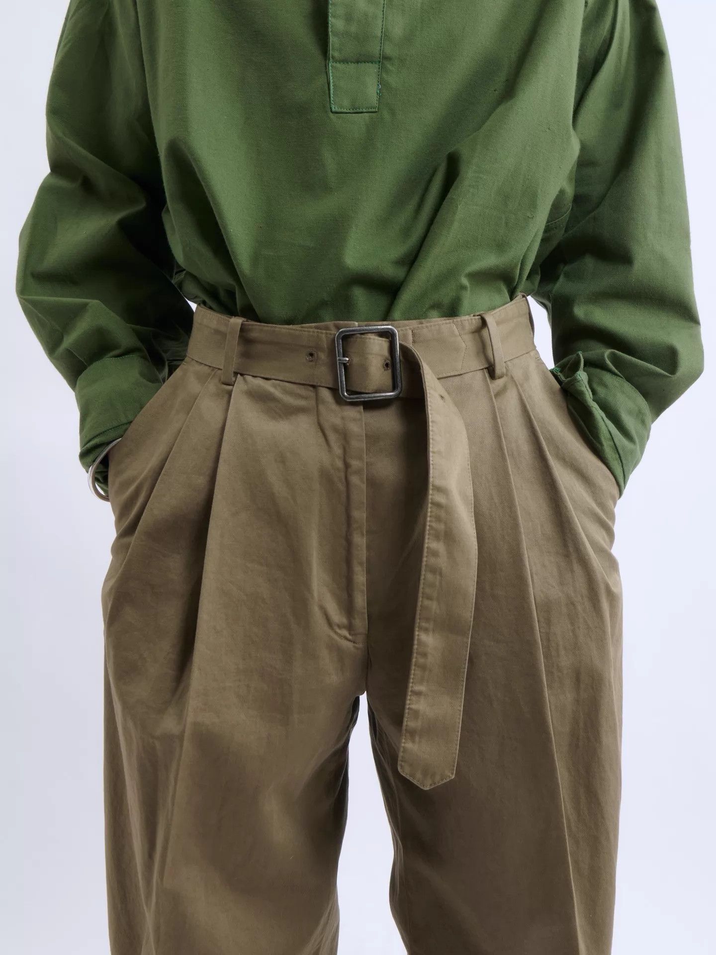 Dries Van Noten DVN 00s Morocco-made Khaki High-Waist Belted Wide-Leg Pants Size 24" / US 00 / IT 34 - 7 Thumbnail