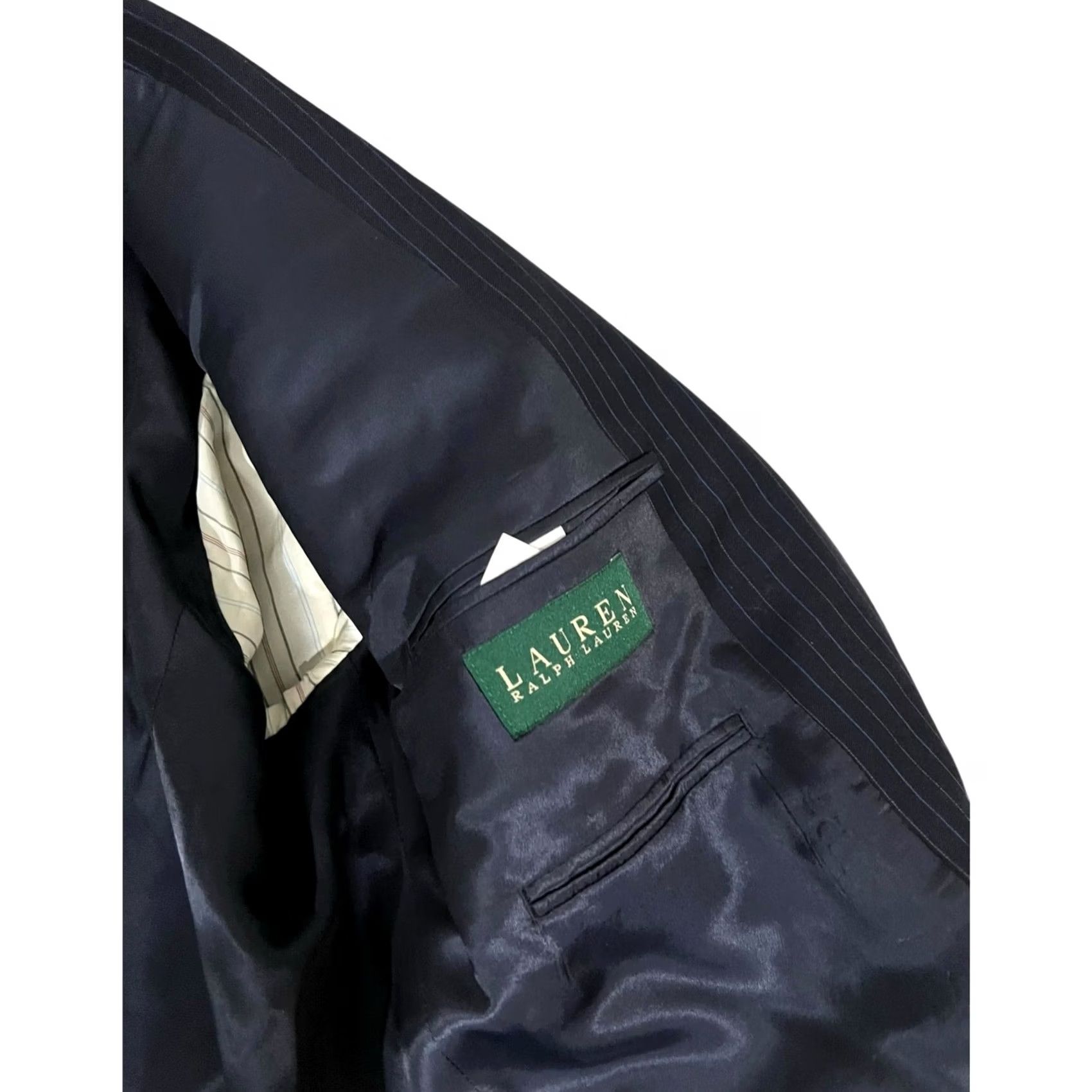 Ralph Lauren Lauren Ralph Lauren Blazer Pinstripe Wool Dark Navy Blue 42 Men’s 2 Piece Single-Breasted Slim Jacket Blazer Mens Sleeve 16.5 Size 42R - 6 Thumbnail