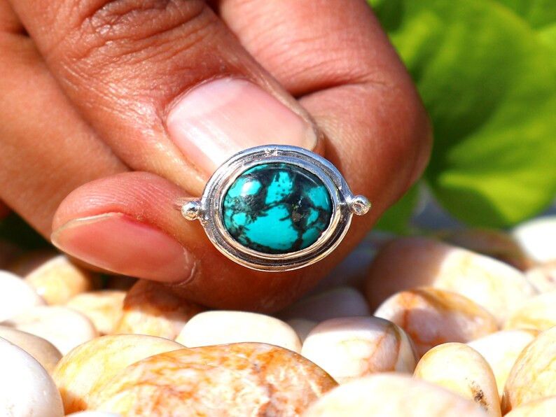 Handmade Green Turquoise Ring, 925 Silver Ring, December Birthstone Size ONE SIZE - 5 Thumbnail