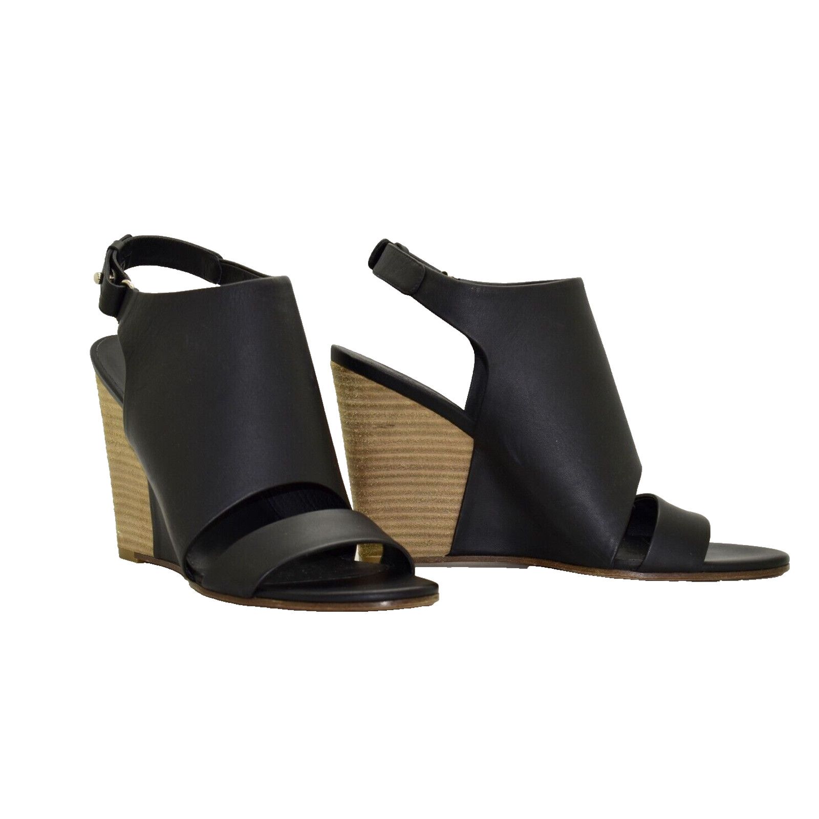 Vince NEW VINCE Black Leather Open Toe High Wedge Sandals 8 M $425 Size US 8 / IT 38 - 1 Thumbnail