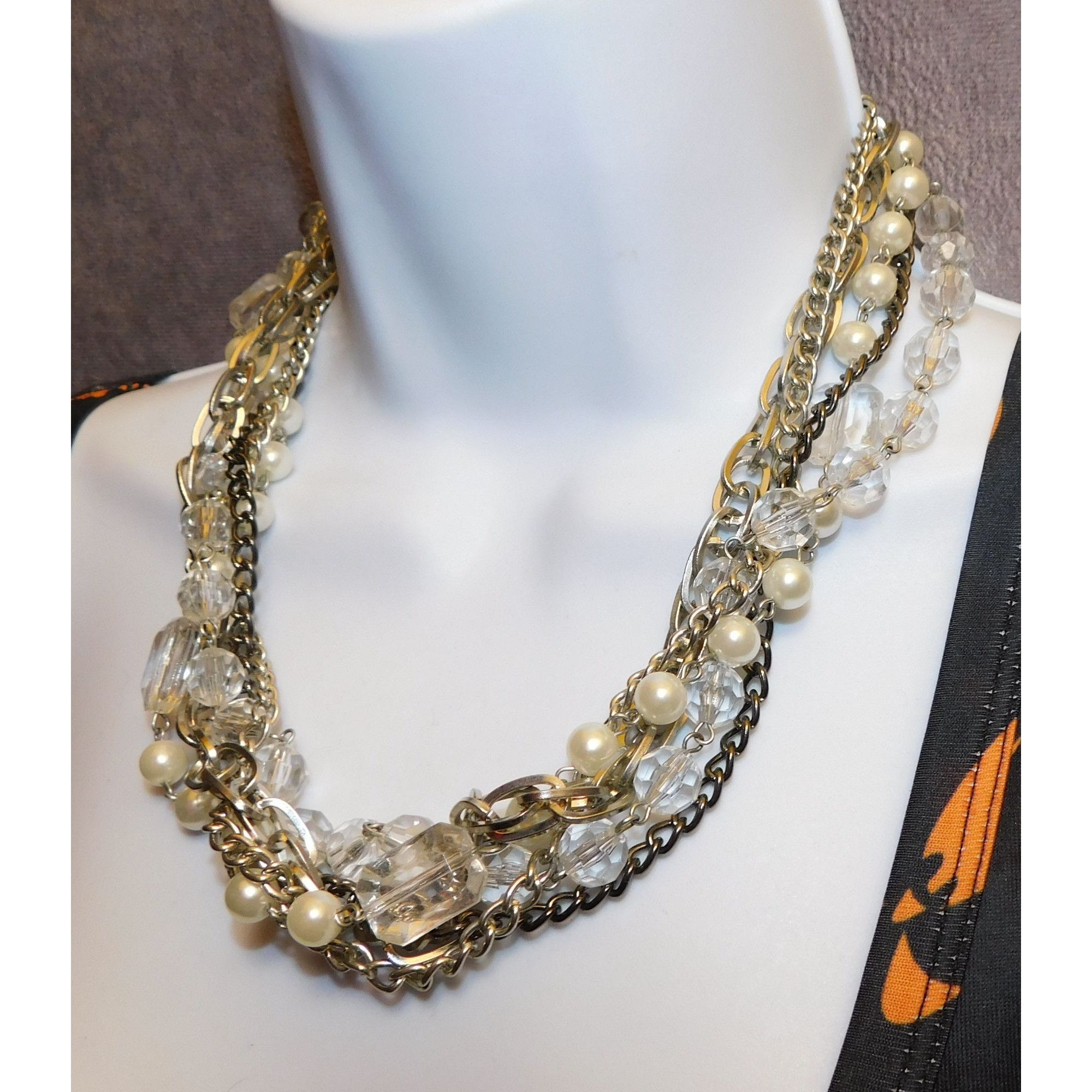 Other Elegant Glam Faux Pearl Chain And Glass Torsade Necklace Size ONE SIZE - 4 Thumbnail