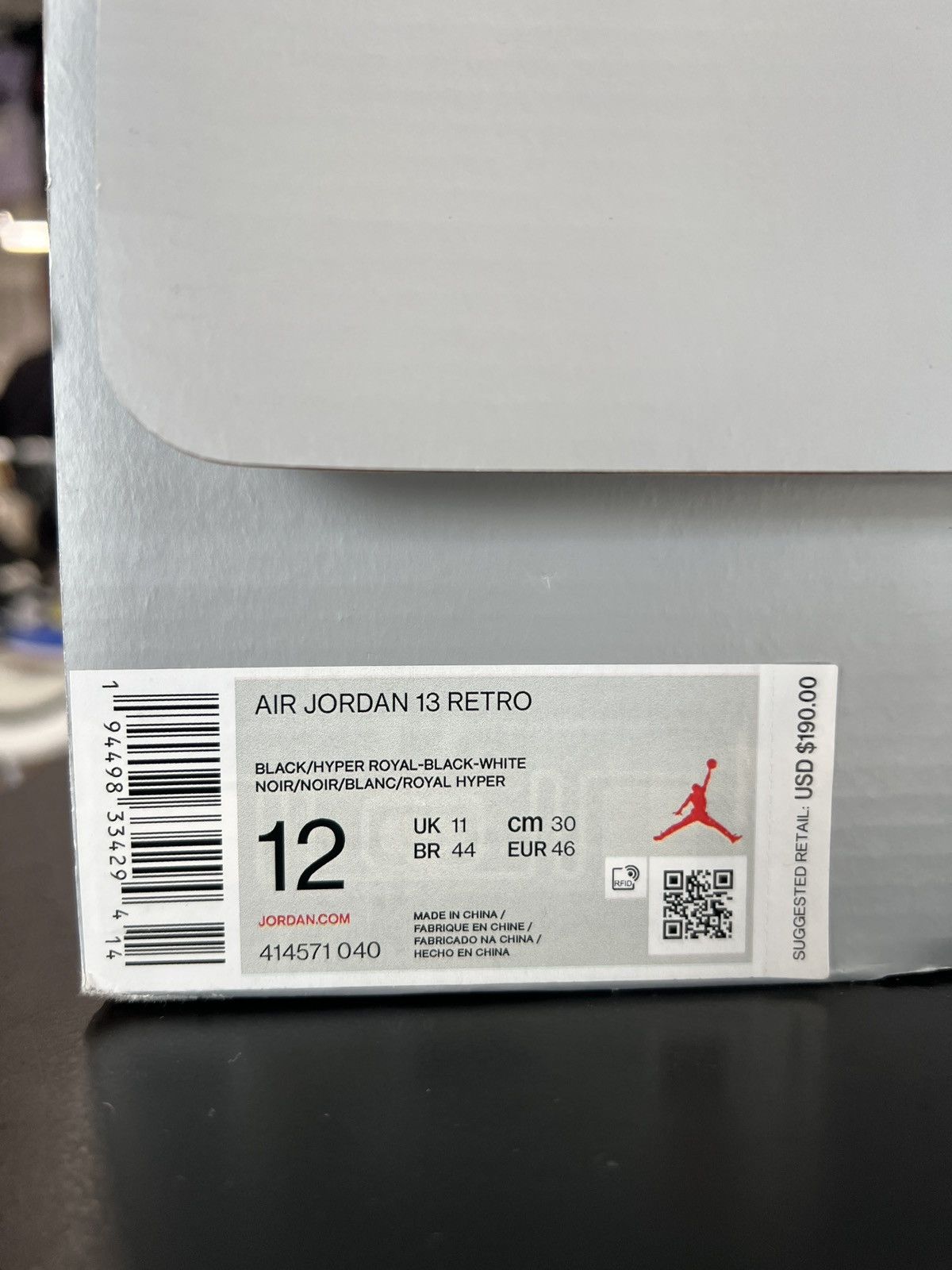 Air Jordan 13 Black Hyper Royal Sz. 12 (2020)