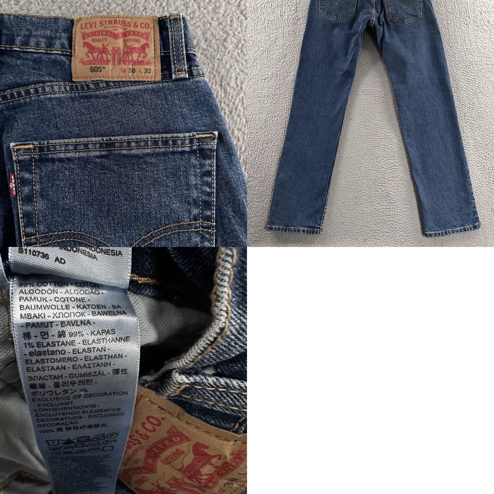 Levi's Levi's 505 Jeans Mens Blue 30x32 Tapered Denim Stretch Cotton Blend Size US 30 / EU 46 - 9 Thumbnail