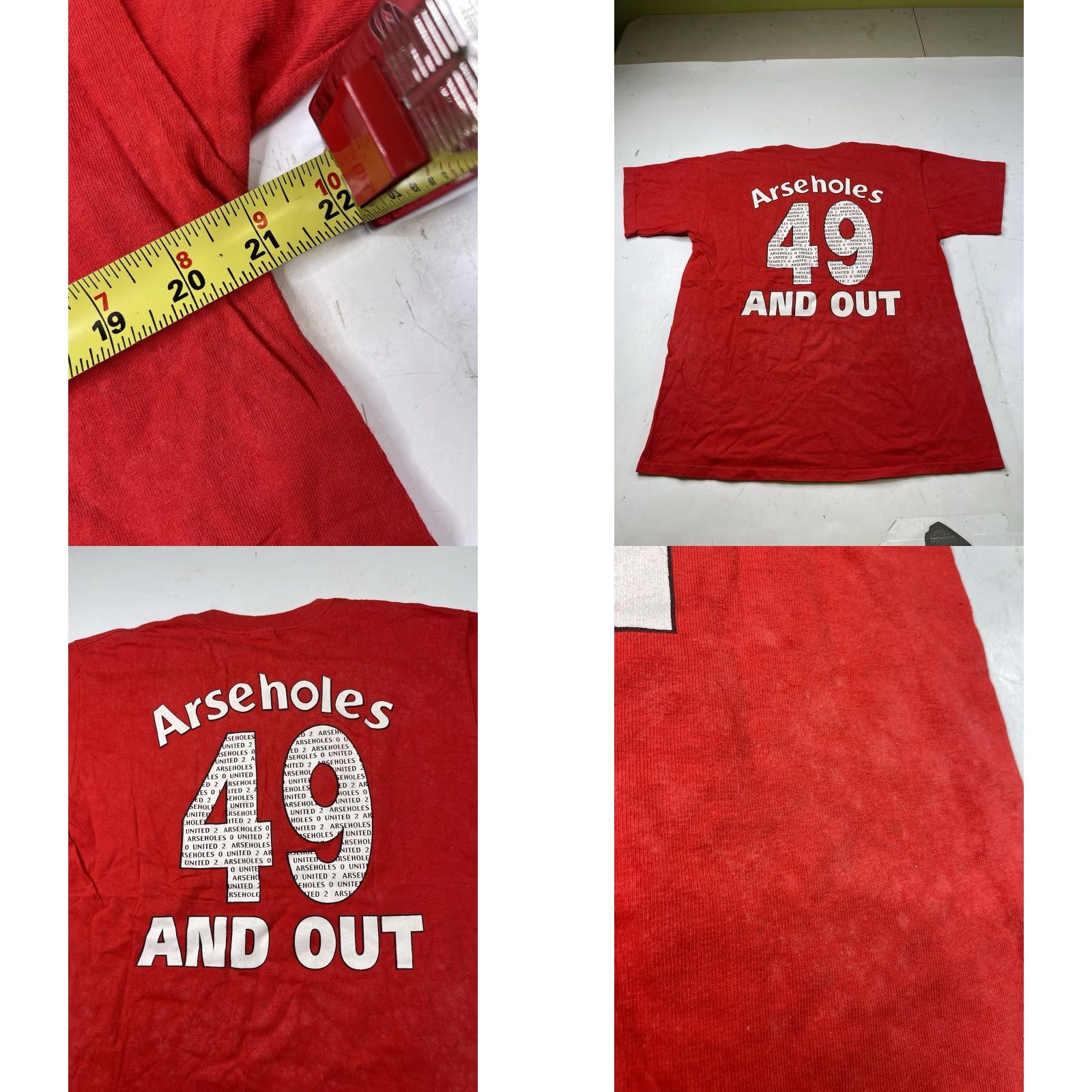 Vintage VINTAGE Manchester United Arsenal Football Joke Spoof T Shirt Large Red Cotton Men Regular Short Sleeve Round Neck Mens Size US L / EU 52-54 / 3 - 8 Thumbnail