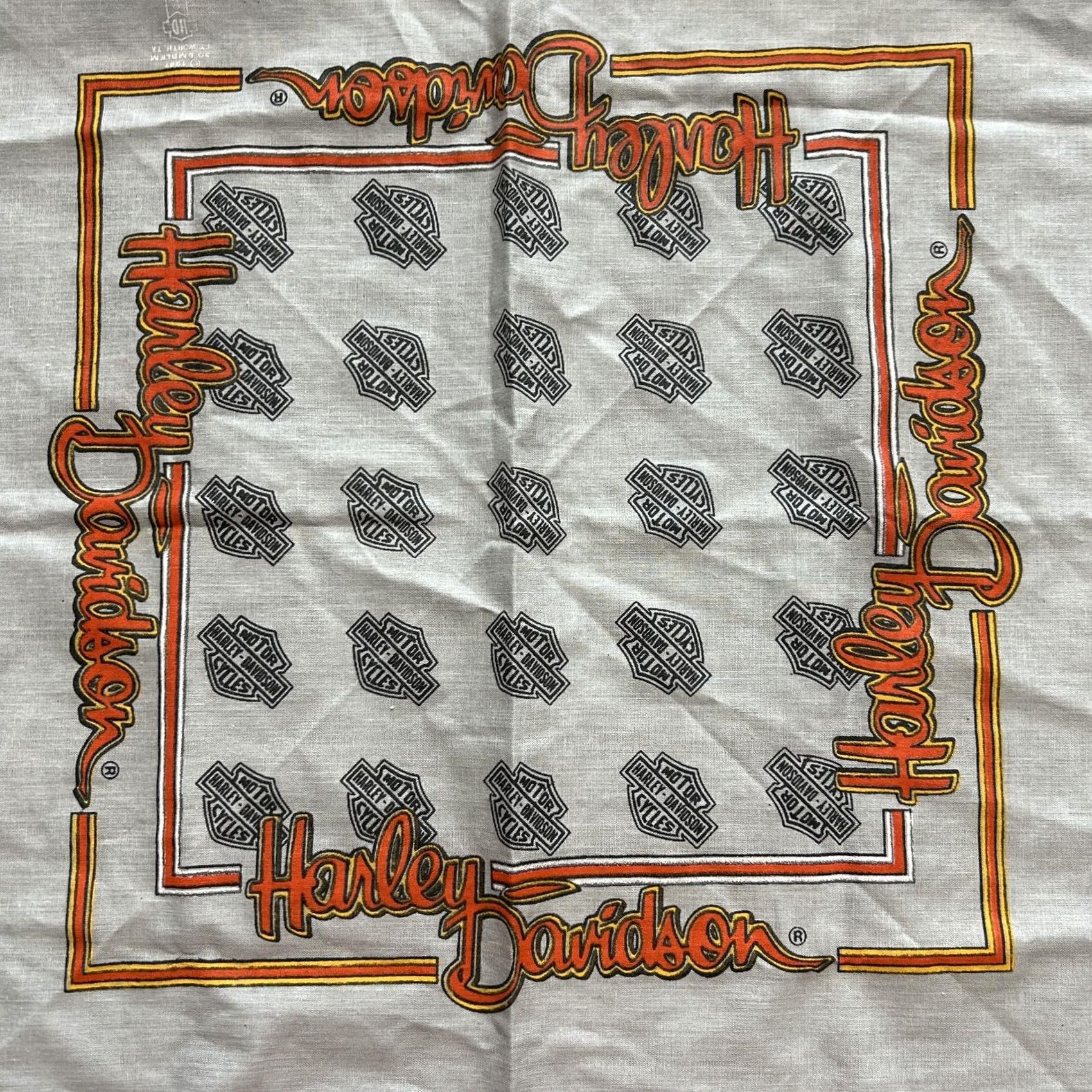 Harley Davidson VINTAGE 90s Harley-Davidson Gray Biker Motorcycle Square Scarf Bandana 22x22 Mens Size ONE SIZE - 2 Thumbnail