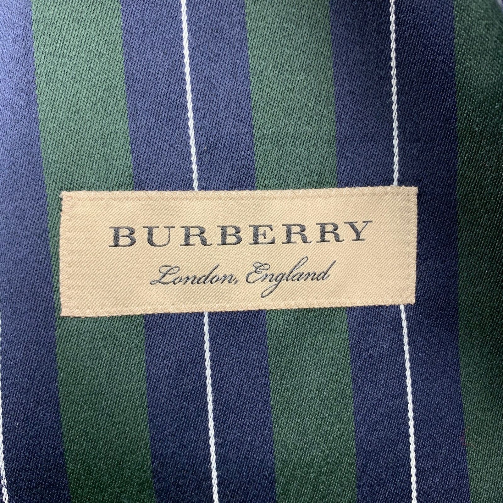 Burberry Regular Green & Navy Vertical Stripe Wool/Cotton Notch Lapel Size 36R - 10 Thumbnail