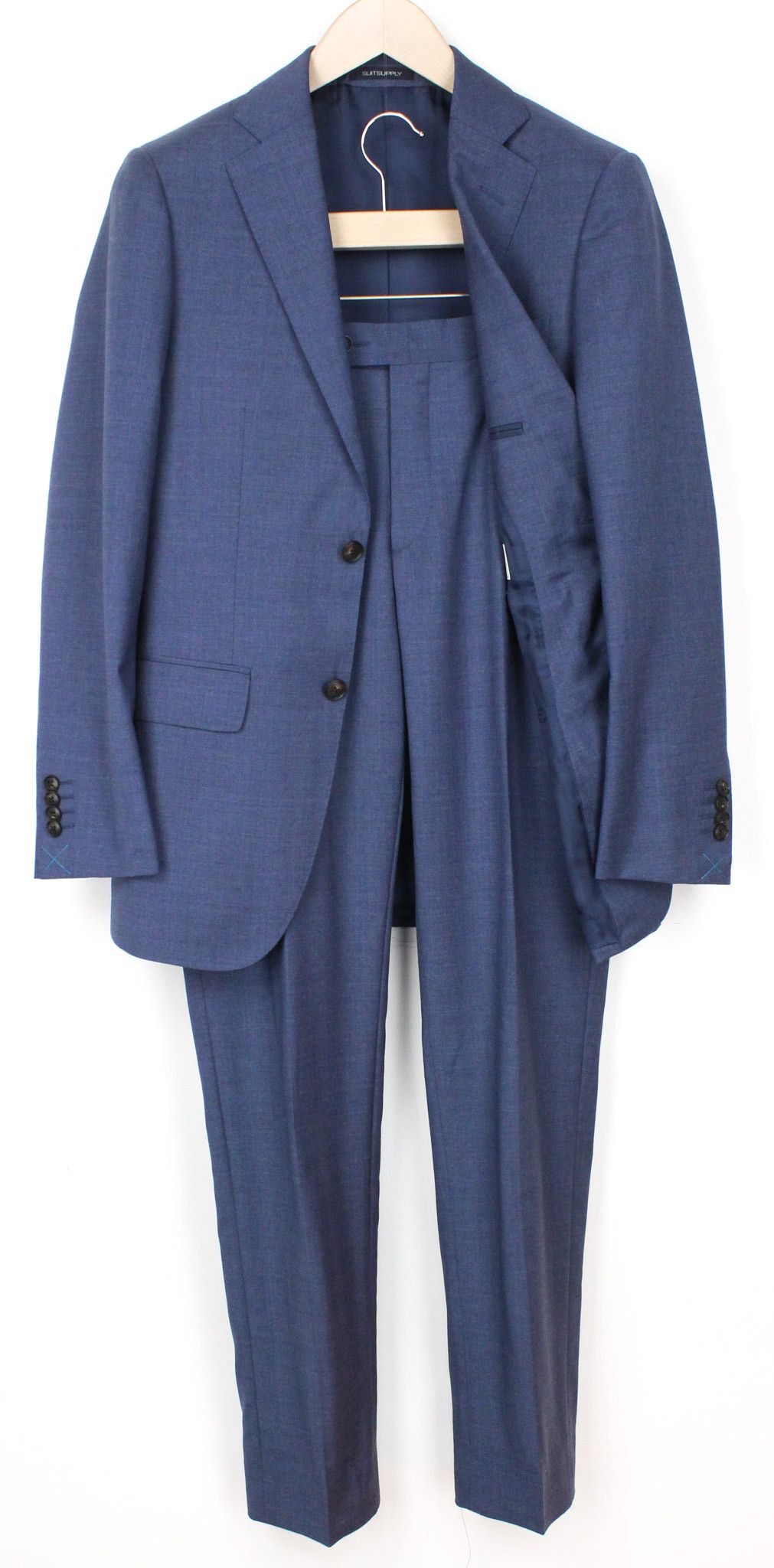 image of Suitsupply Napoli Uk32R Blue Traceable Wool Suit 72243, Men's (Size 34S)