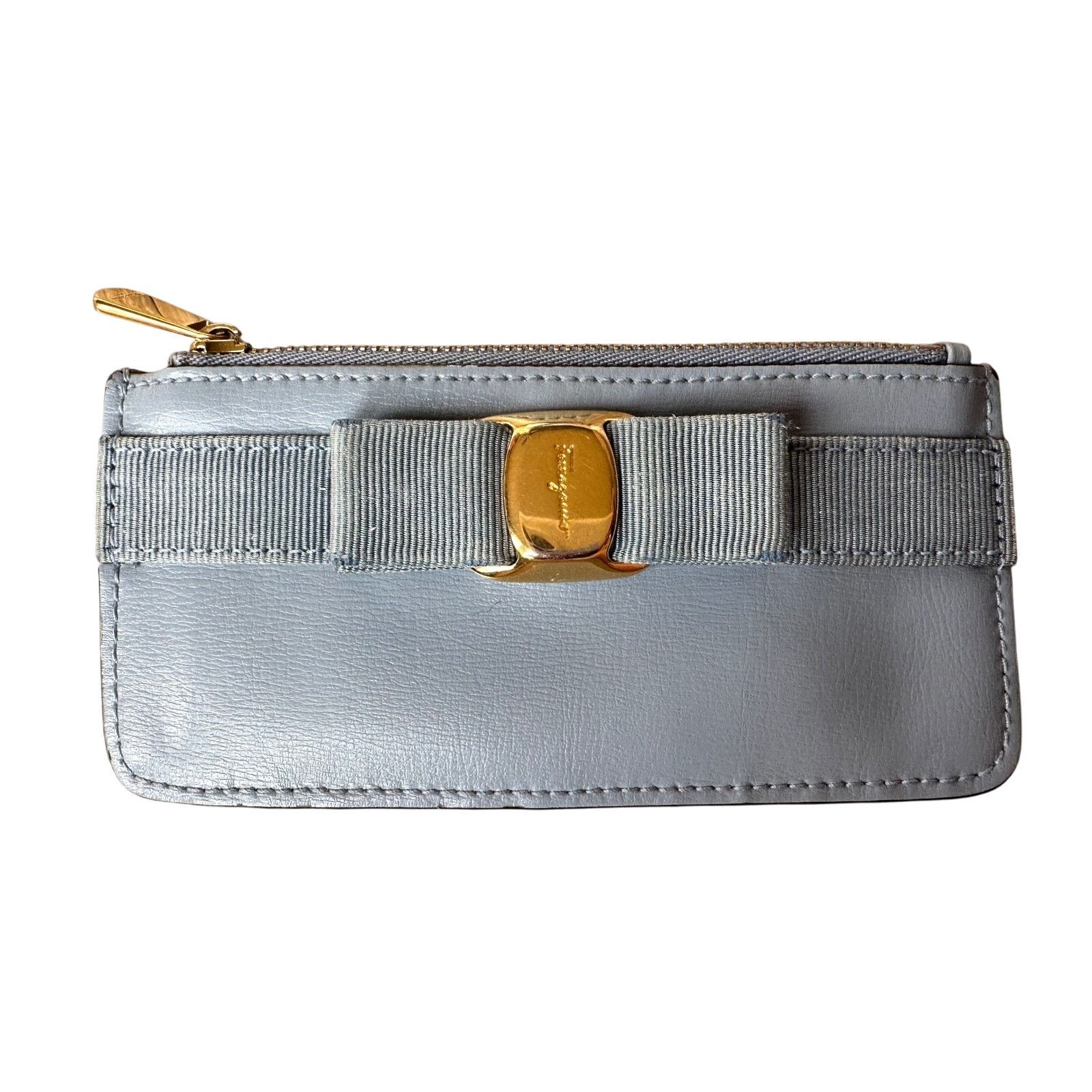 Salvatore Ferragamo Ferragamo Powder Blue Bow Zippered Pouch Card Holder Size ONE SIZE - 1 Thumbnail