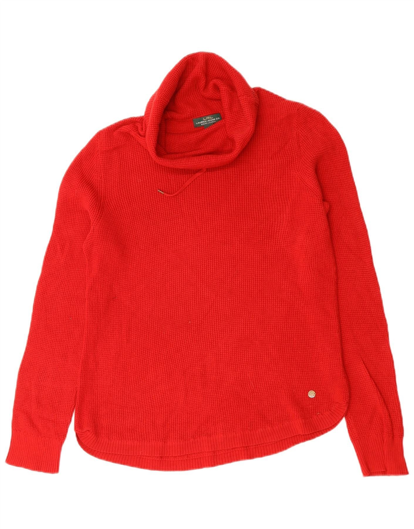 Ralph Lauren Womens Roll Neck Jumper Sweater UK 14 Medium Red Cotton Size S / US 4 / IT 40 - 1 Thumbnail