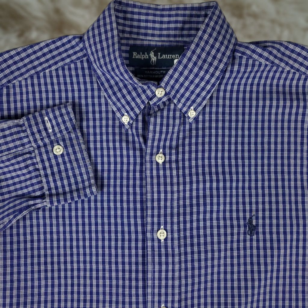 Ralph Lauren Ralph Lauren Dress Shirt Mens Size 15.5 Blue Plaid Button-Up Long Sleeve Classic Cotton Size 40R - 1 Thumbnail