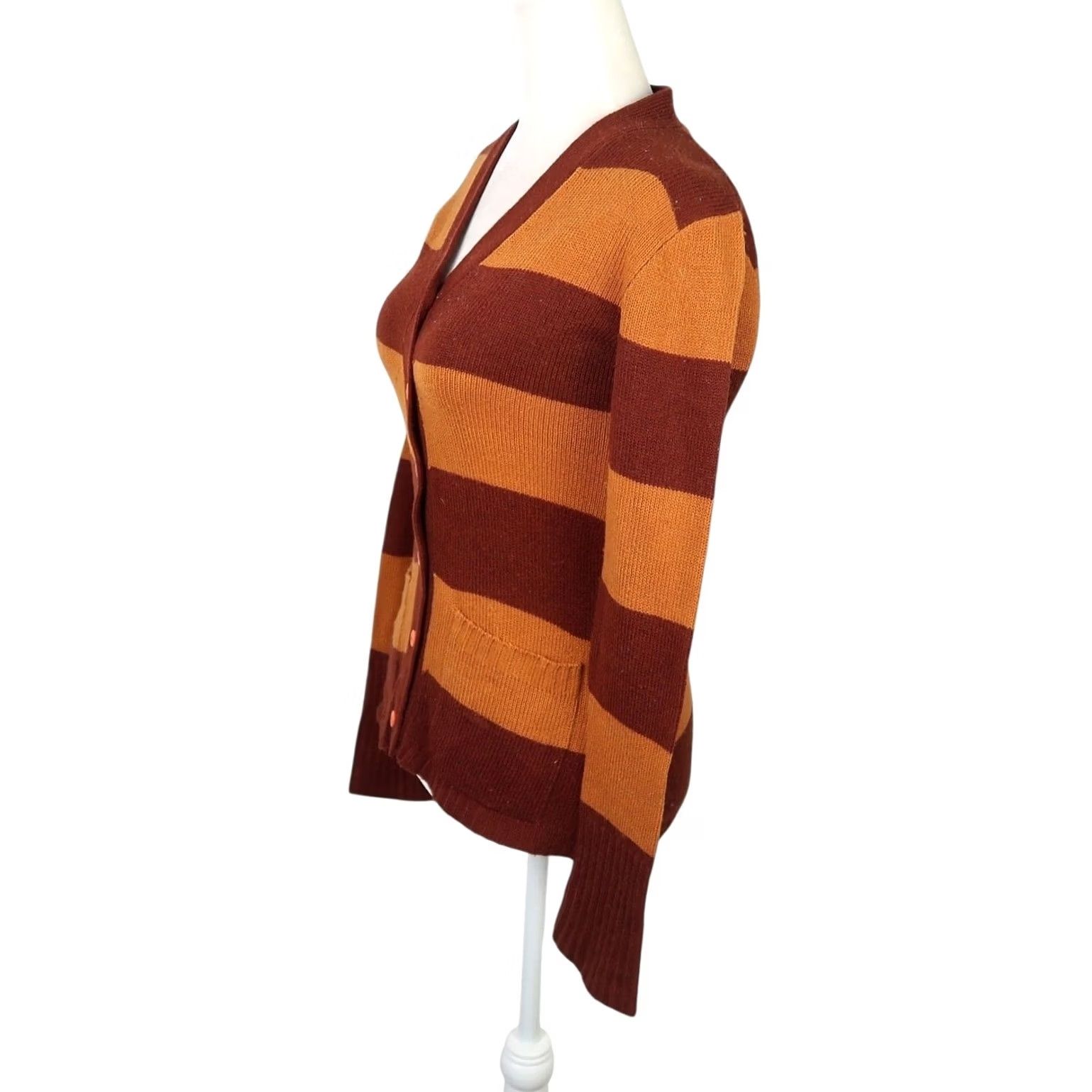 Vintage VINTAGE Mine Doll Cardigan Striped Rugby S Womens Brown Tan Long Sleeve V-Neck Sweater Clearance Size S / US 4 / IT 40 - 4 Thumbnail