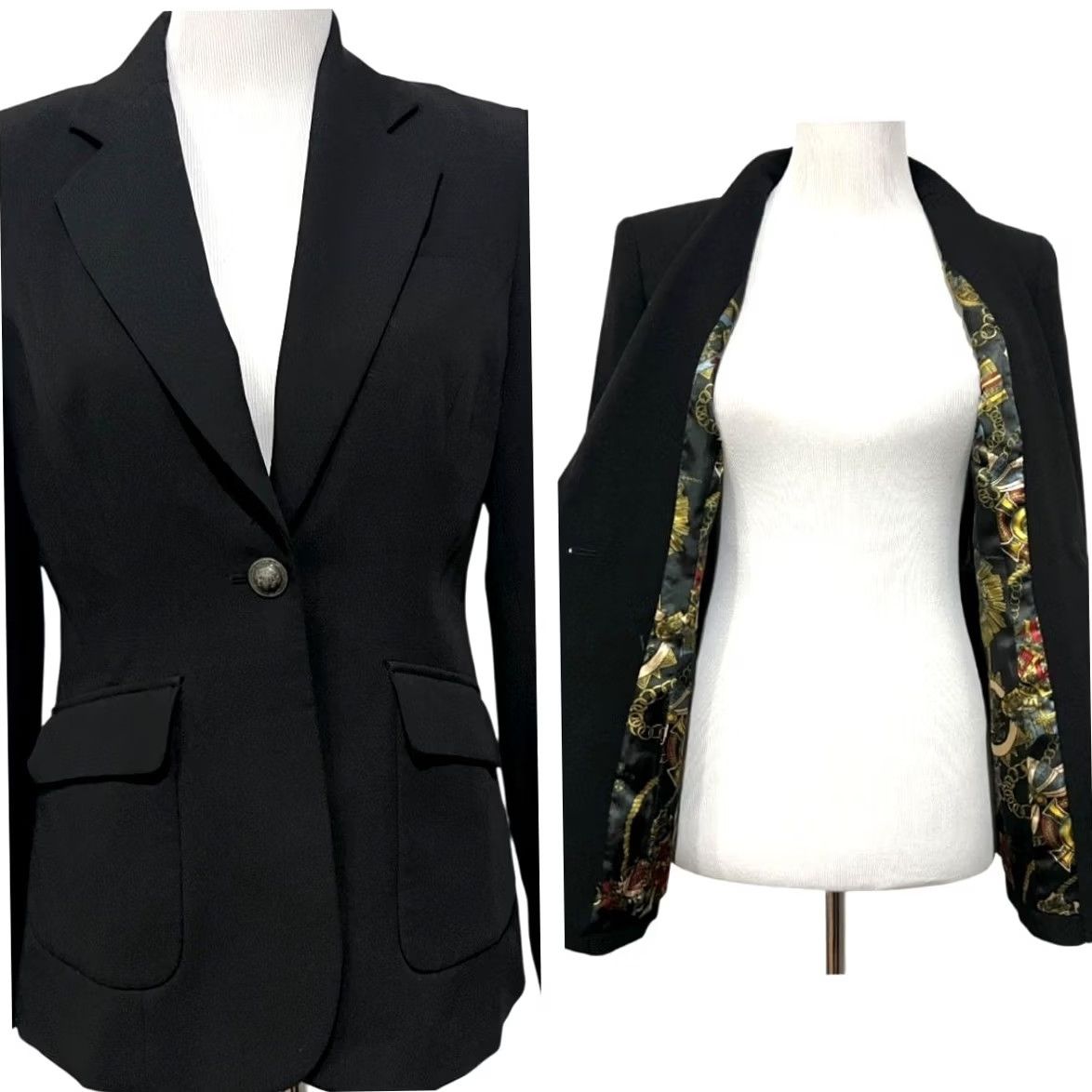 Vintage CAbi Black Suit Coat Blazer One-Button with Printed Lining Riding #725 Size 4 Jacket Women Office Dressy Blazer Mens Womens Girls Boys Size S / US 4 / IT 40 - 2 Thumbnail