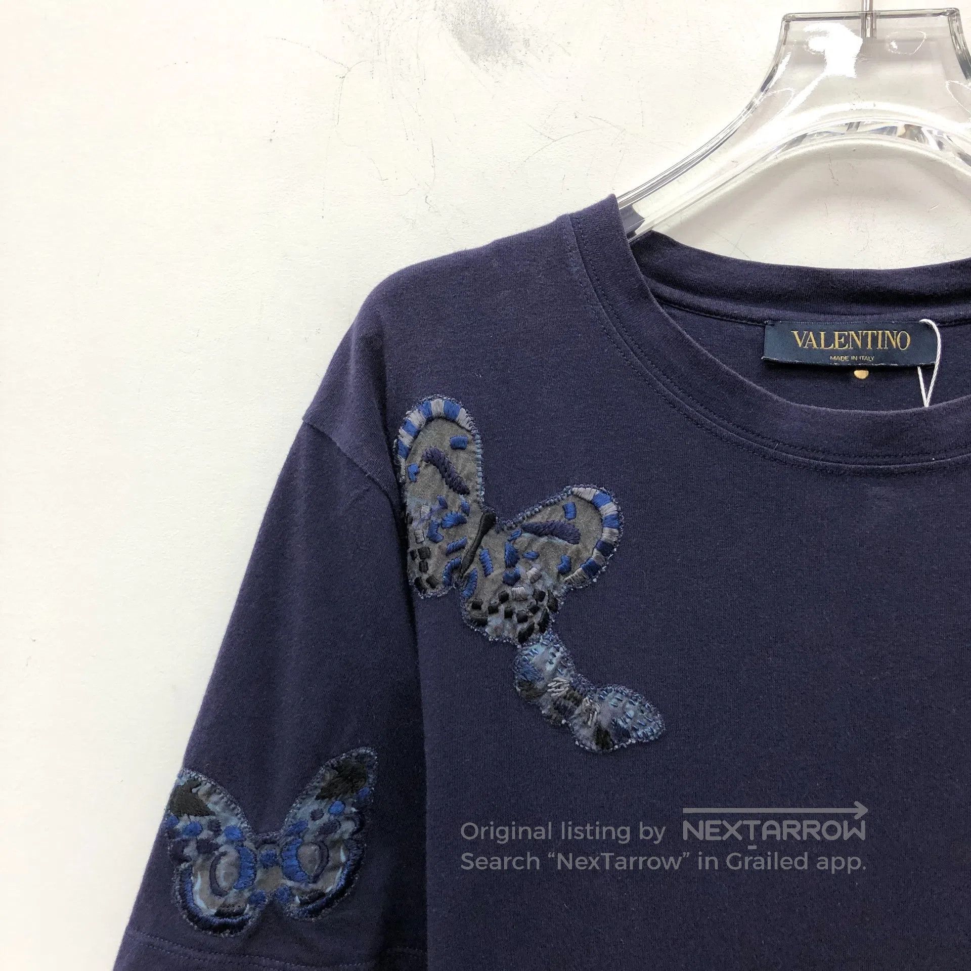 Valentino Valentino Dark blue butterfly embroidered cotton round-nec Size US S / EU 44-46 / 1 - 3 Thumbnail